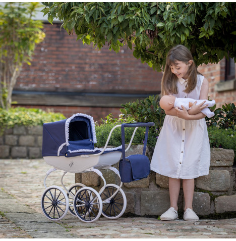 Puggle Vintage Dolls Carriage Pram with Changing Bag - Classic Navy (3-7 Years)