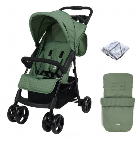 Puggle Starmax Pushchair Stroller with Raincover and Universal Footmuff – Sage Green