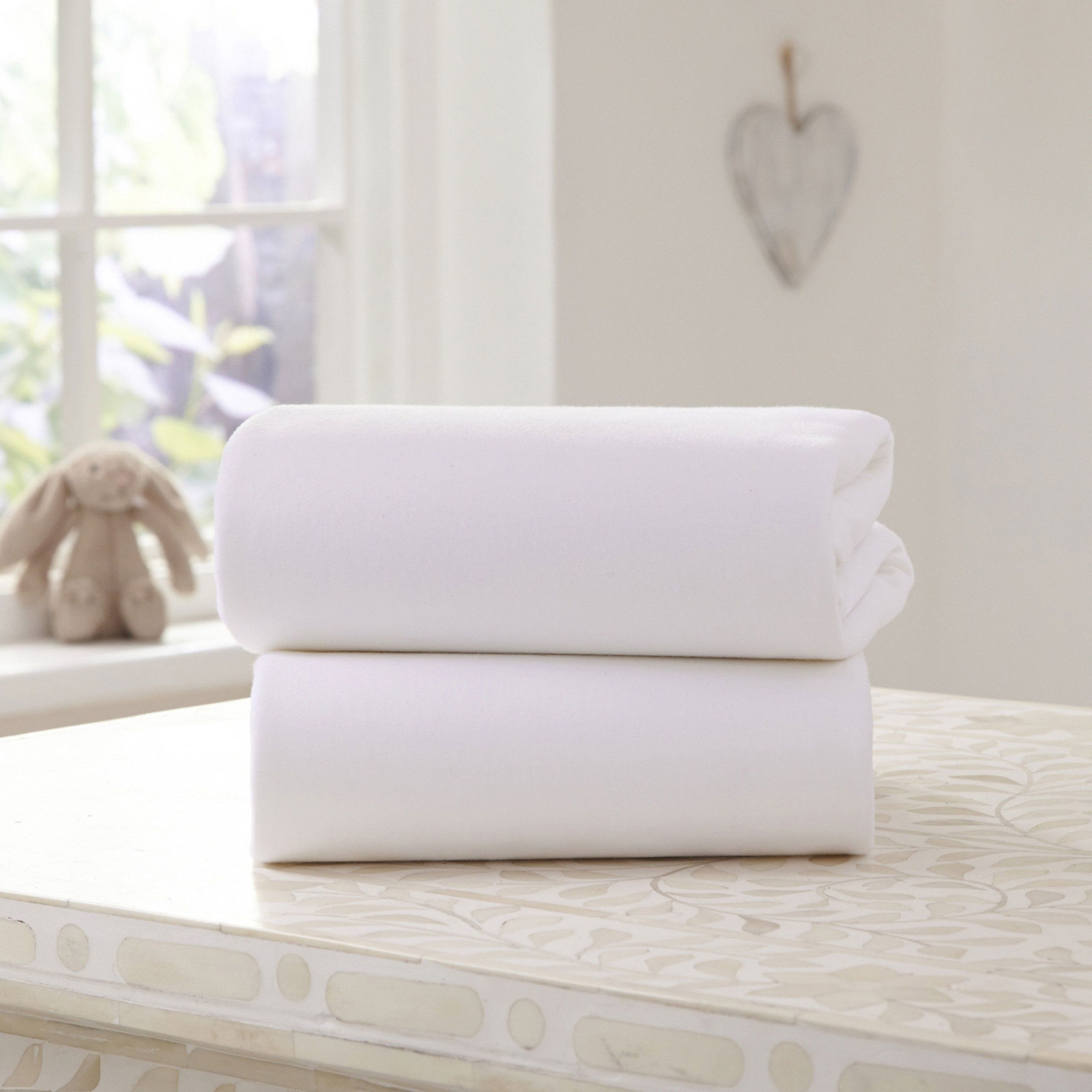 4baby Chicco Next2Me / Lullago Crib / Baby Hug Fitted Sheets (Pack of 2) - White