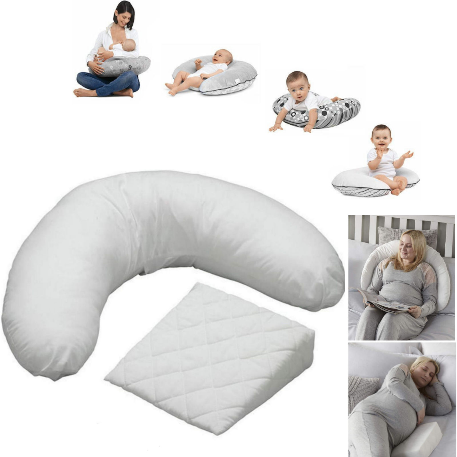 Puggle 6 in 1 Nursing Pregnancy Pillow/Cushion Wedge 2pc Support Pack - Natural