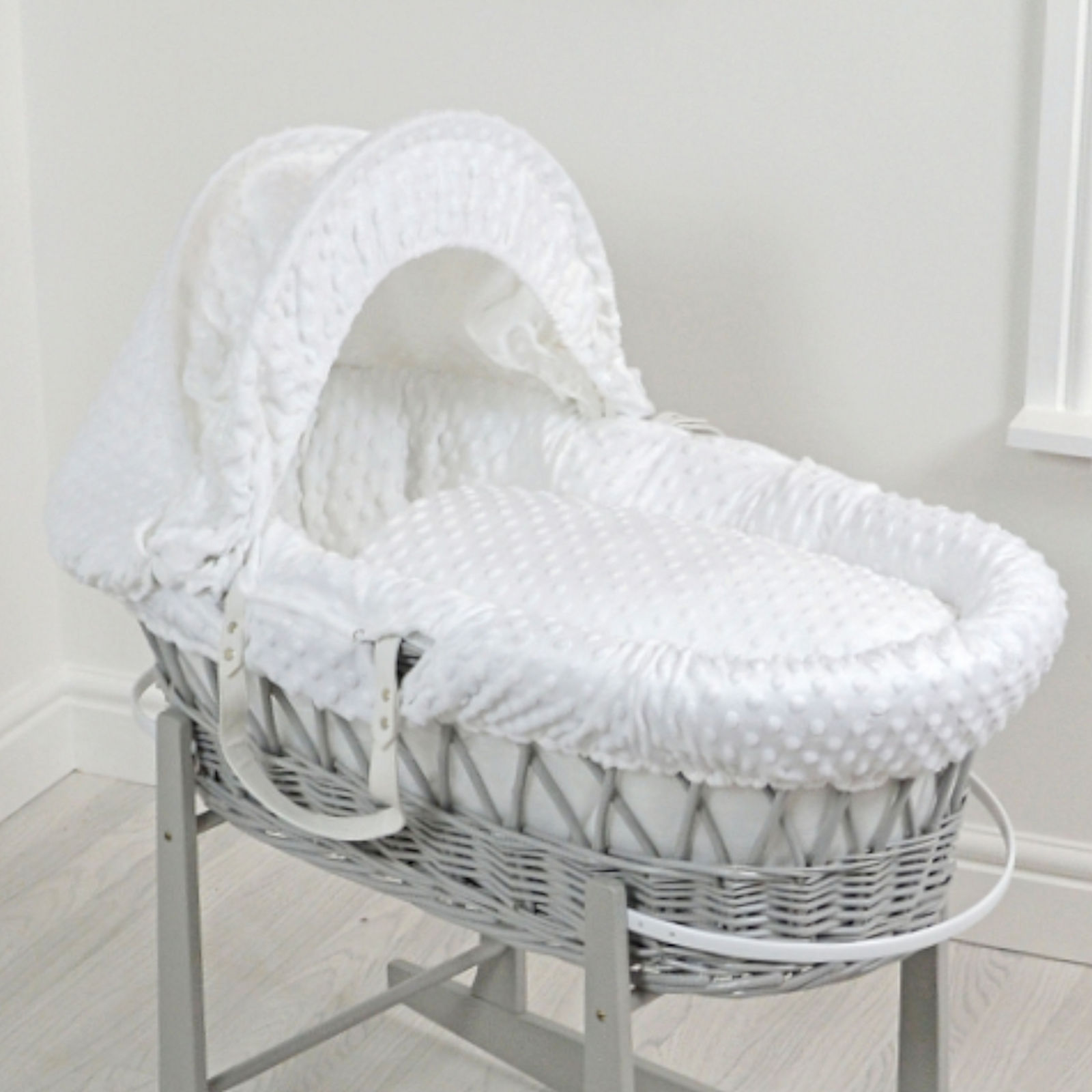 4baby Wicker Moses Basket 3 Piece Dressing Set - White Dimple