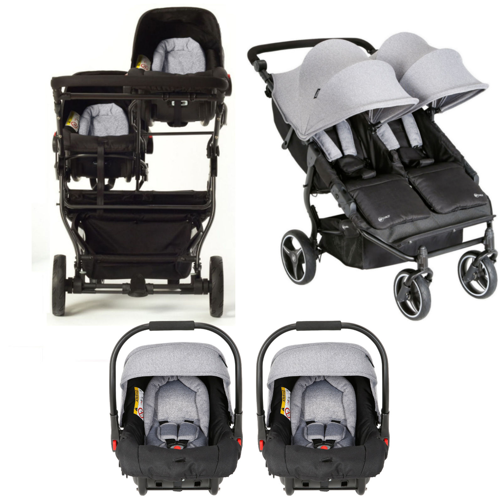 twin pushchair with car seats