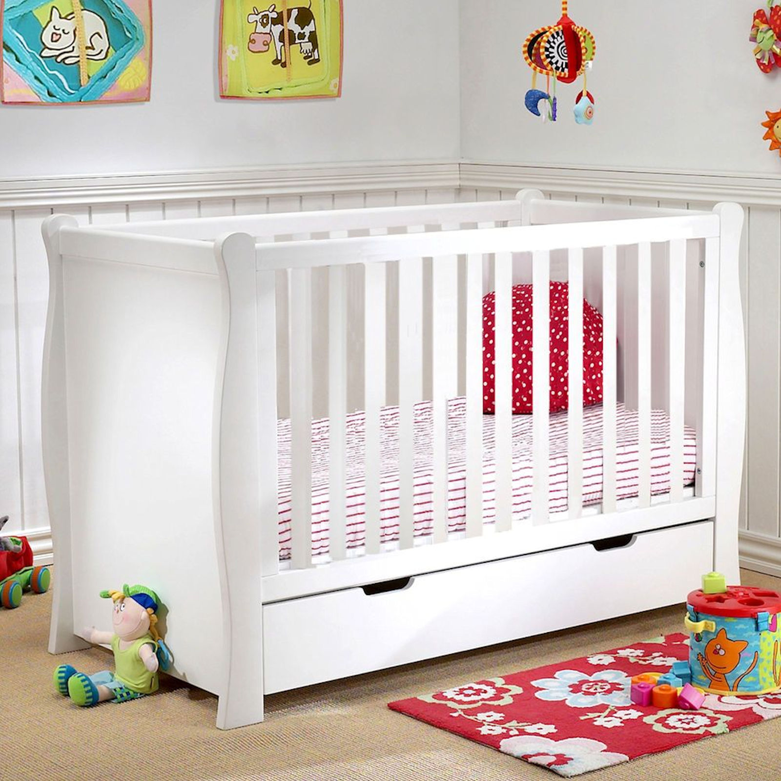 Puggle Sleigh Cot With Storage Drawer White Buy At Online4baby