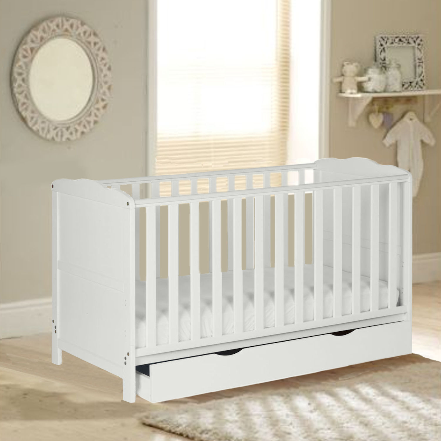 4baby Classic Cot Bed With Drawer Deluxe Foam Mattress White