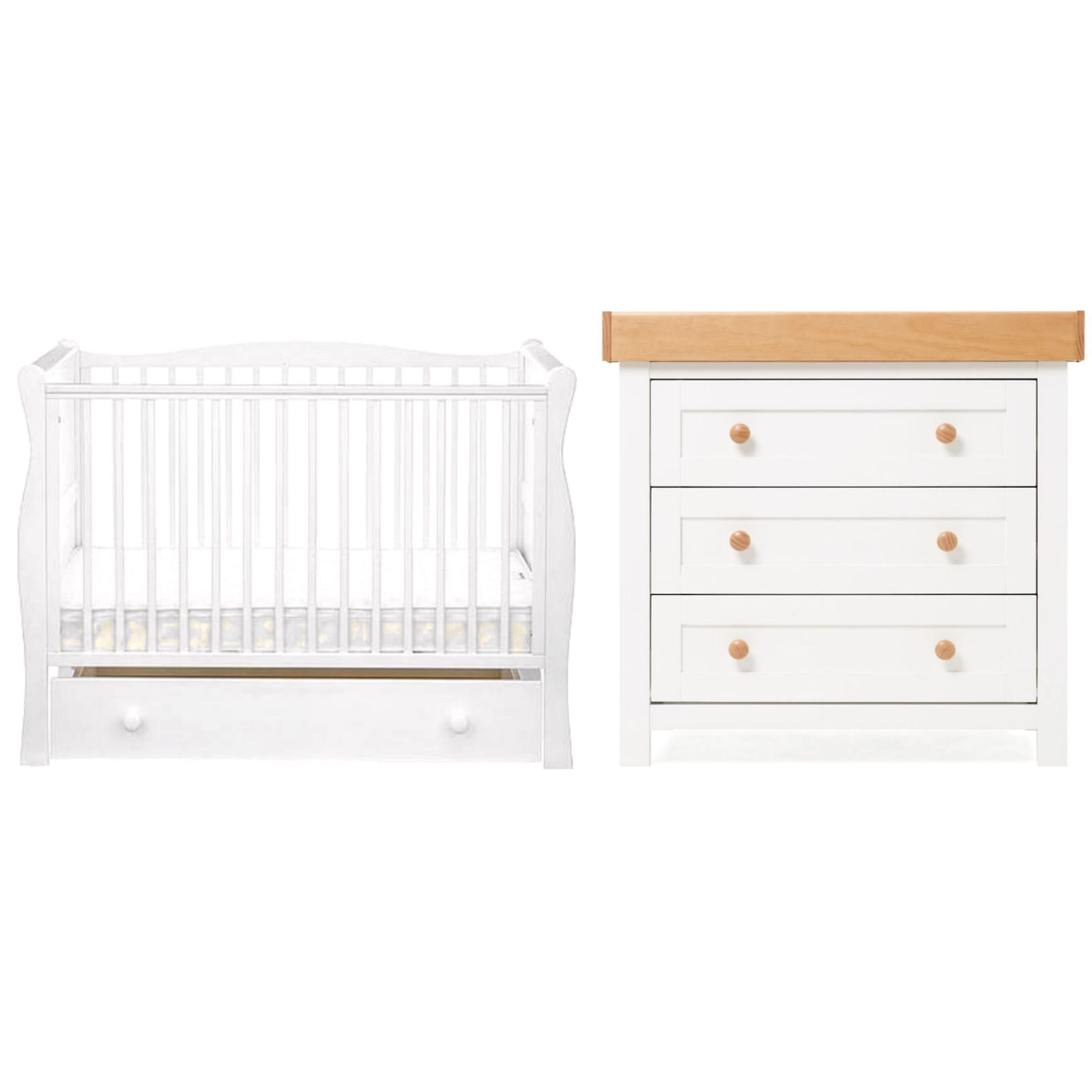 Mothercare Little Acorns Sleigh Cot 4 Piece Nursery Furniture Set