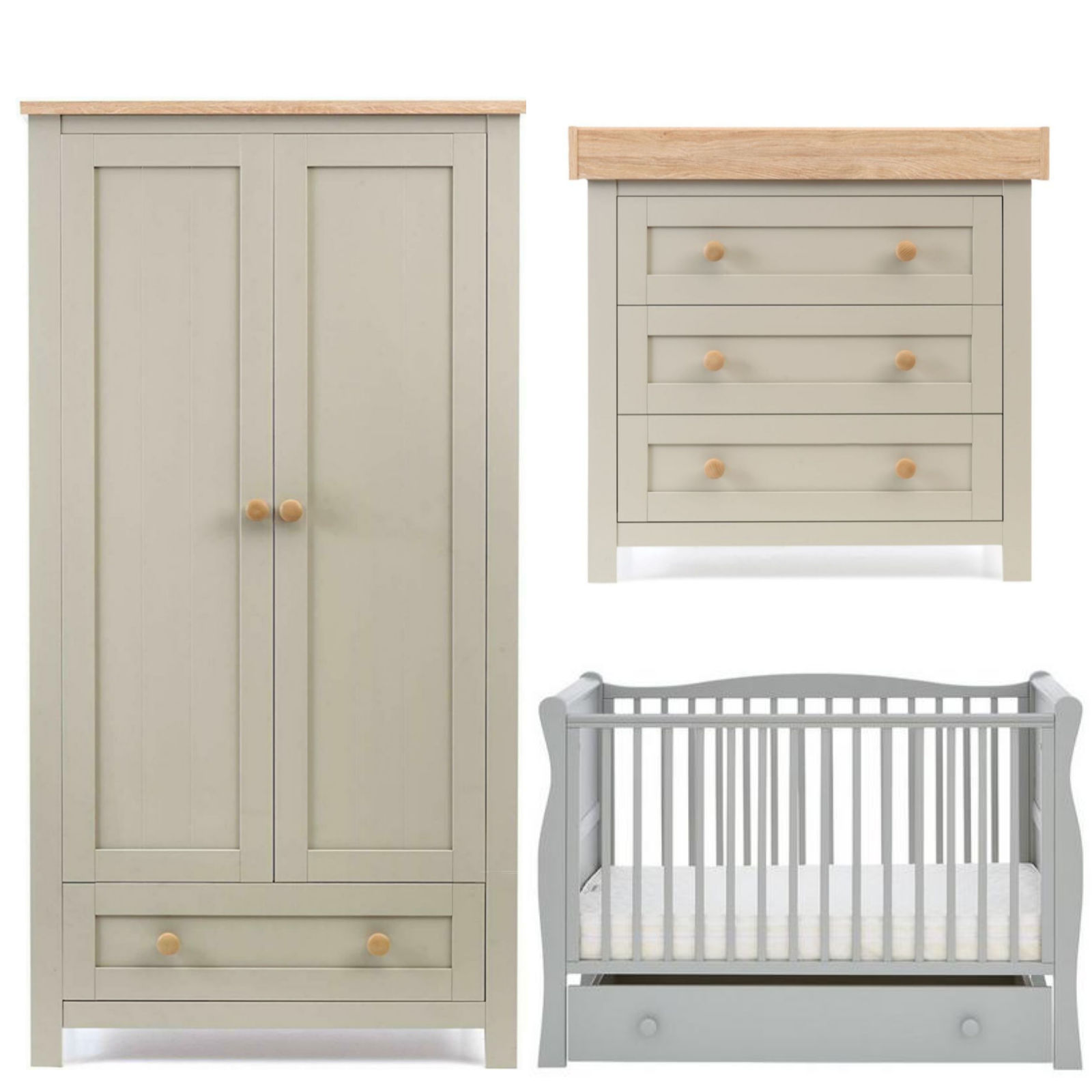 Mothercare Little Acorns Sleigh Cot 5 Piece Nursery Furniture Set