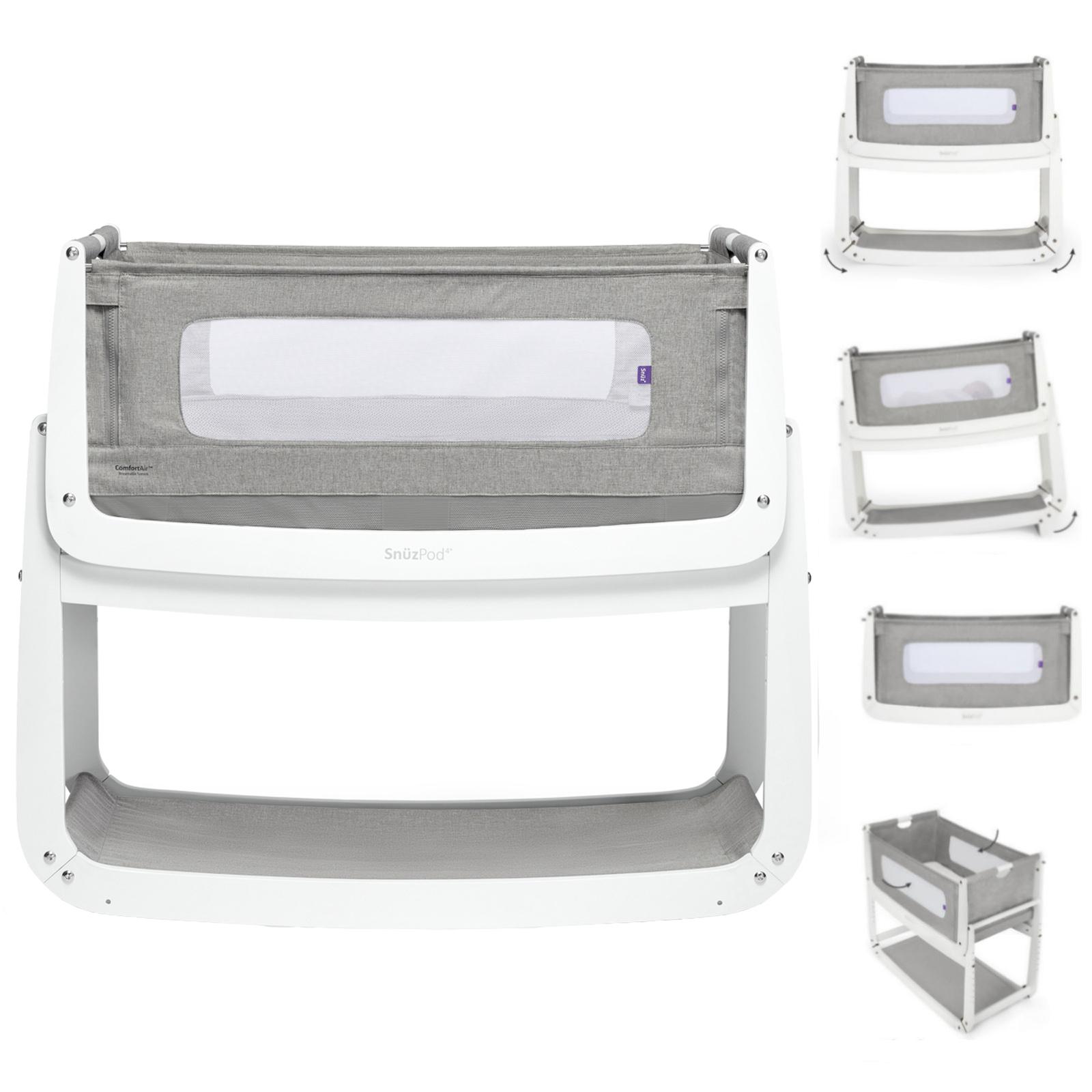 Snuz SnuzPod4 Bedside Crib 3 in 1 With Mattress - Dusk Grey