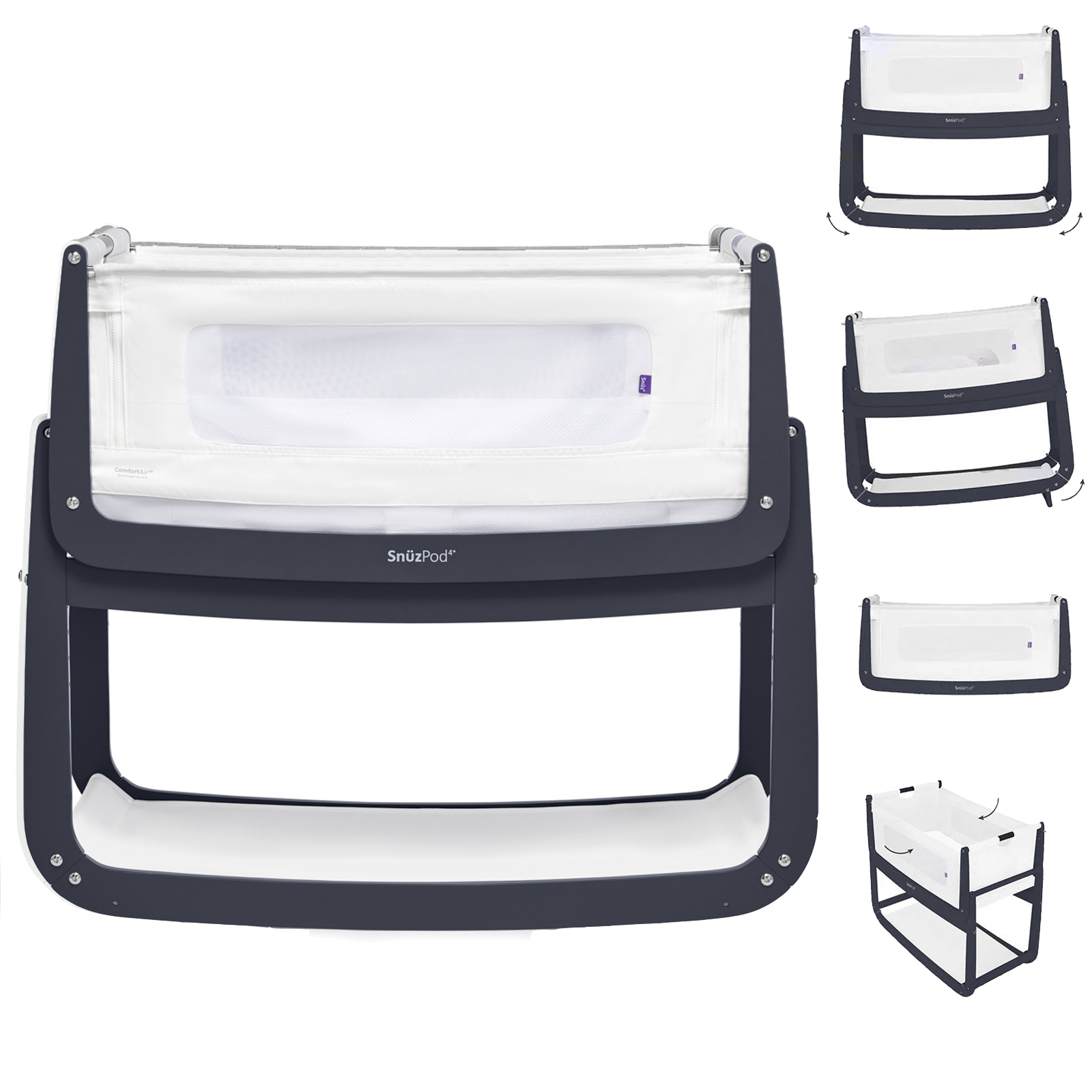 Snuz SnuzPod4 Bedside Crib 3 in 1 With Mattress - Navy