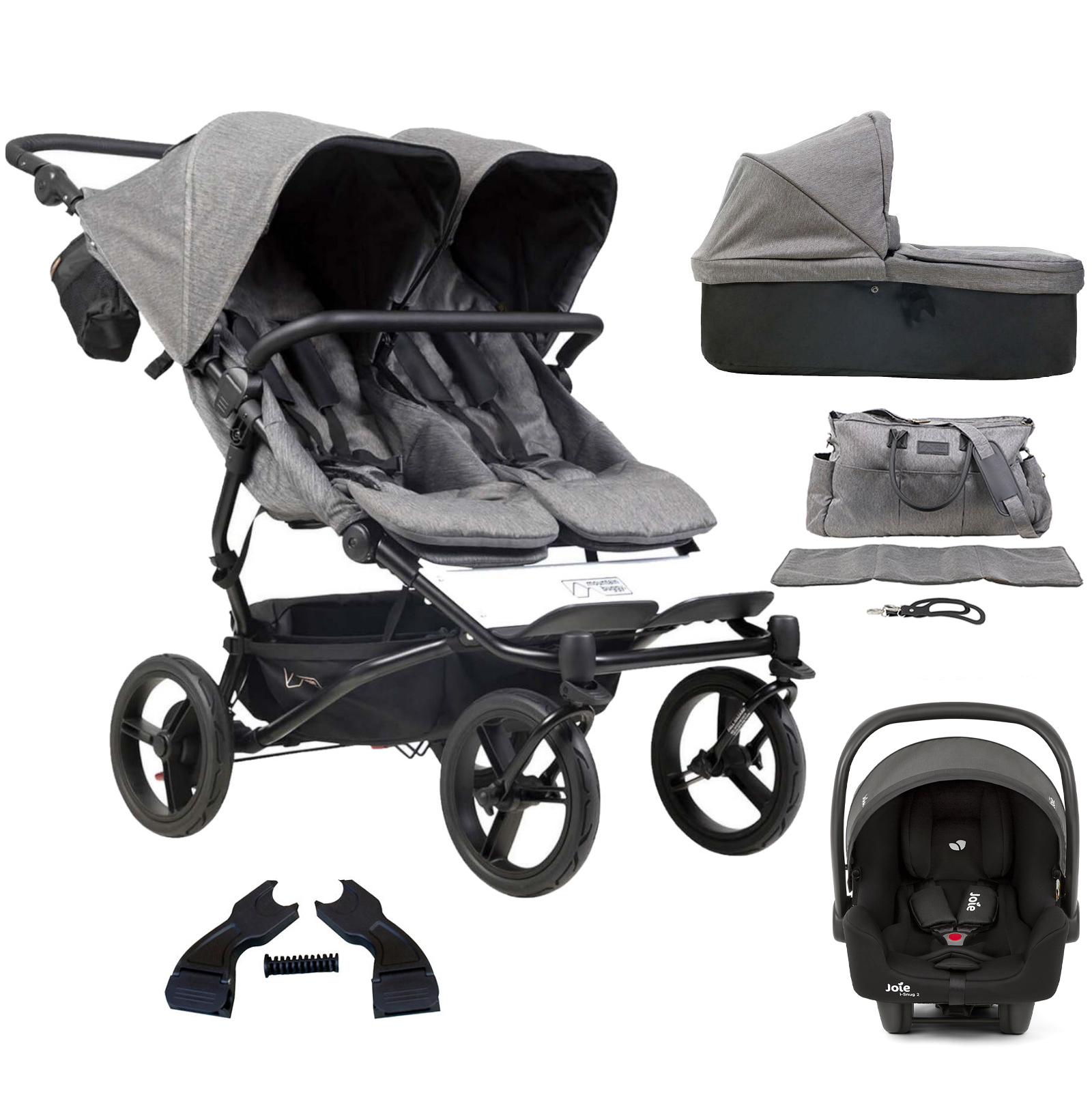 Mountain Buggy Duet Luxury Twin (i-Snug 2) Travel System With Carrycot - Herringbone