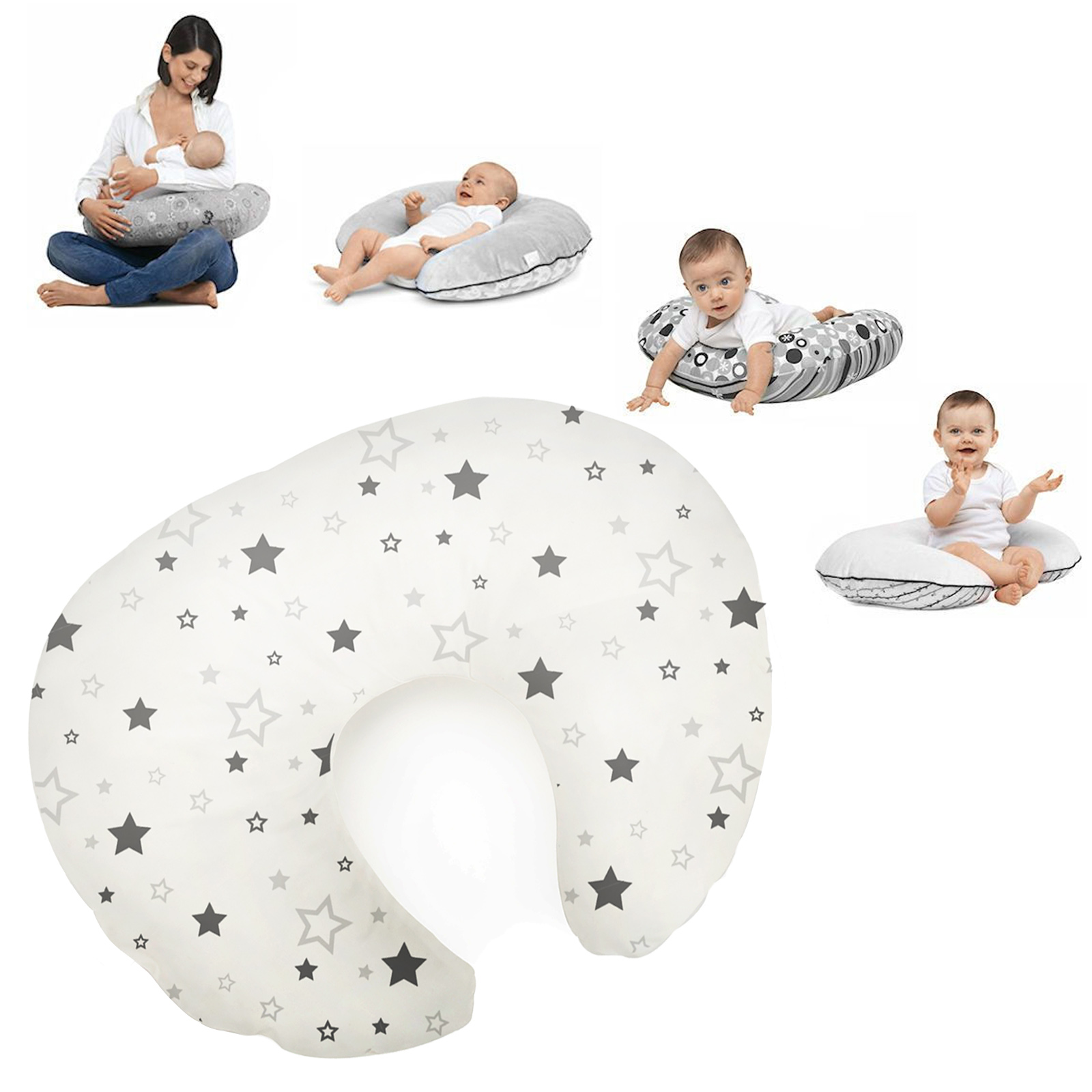 Cuddle Co 4 in 1 Luxury Feeding and Infant Support Pillow - Grey Star..