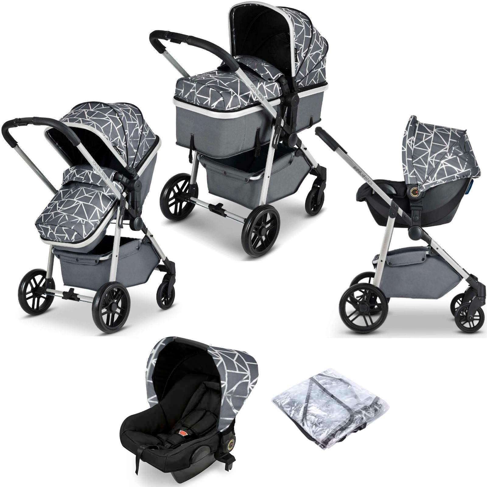 Ickle Bubba Moon 3 in 1 (Silver Chassis) Travel System - Sparkle