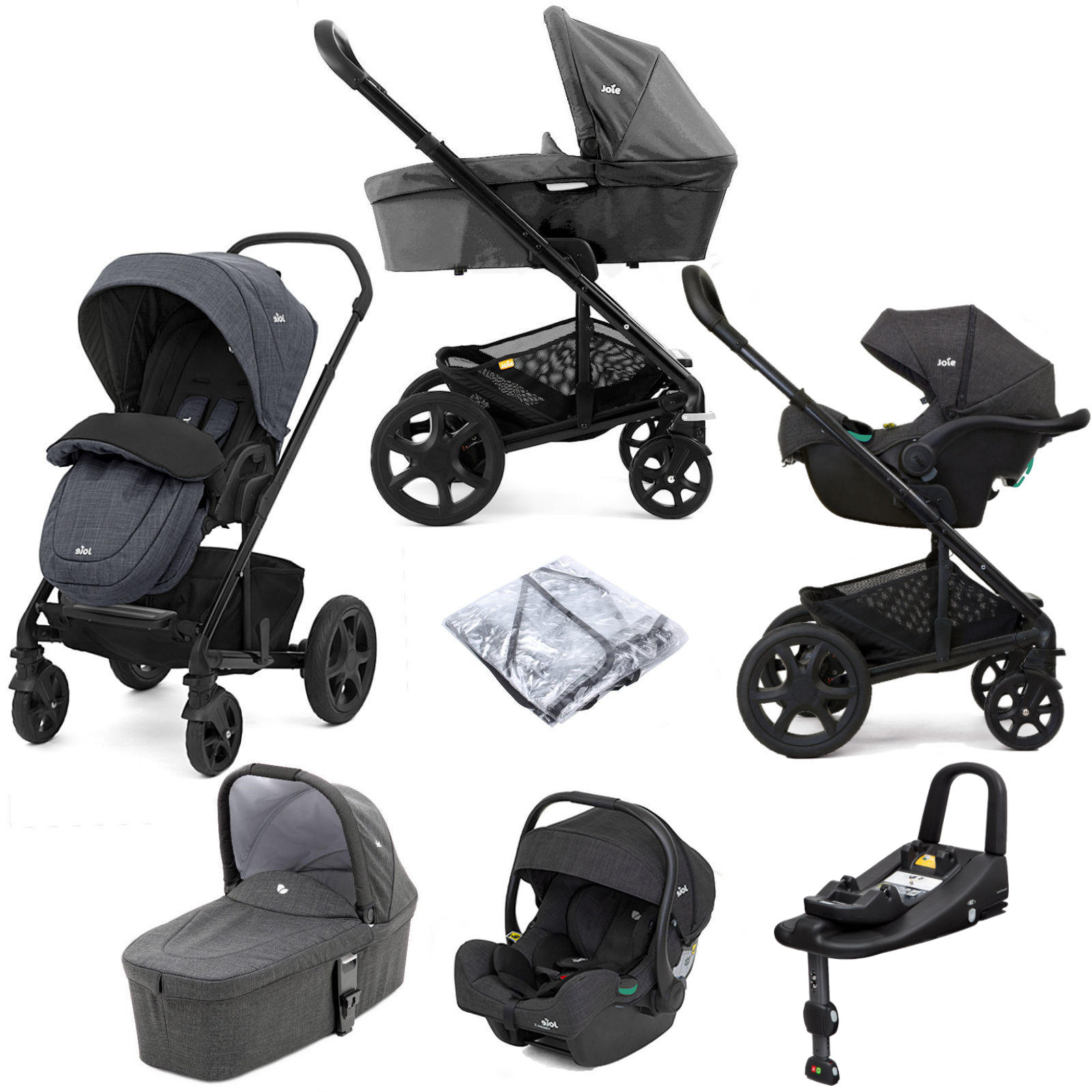 Joie Chrome DLX (i-Gemm 3 Car Seat) Travel System with Carrycot (inc Footmuff) & ISOFIX Base - Pavement