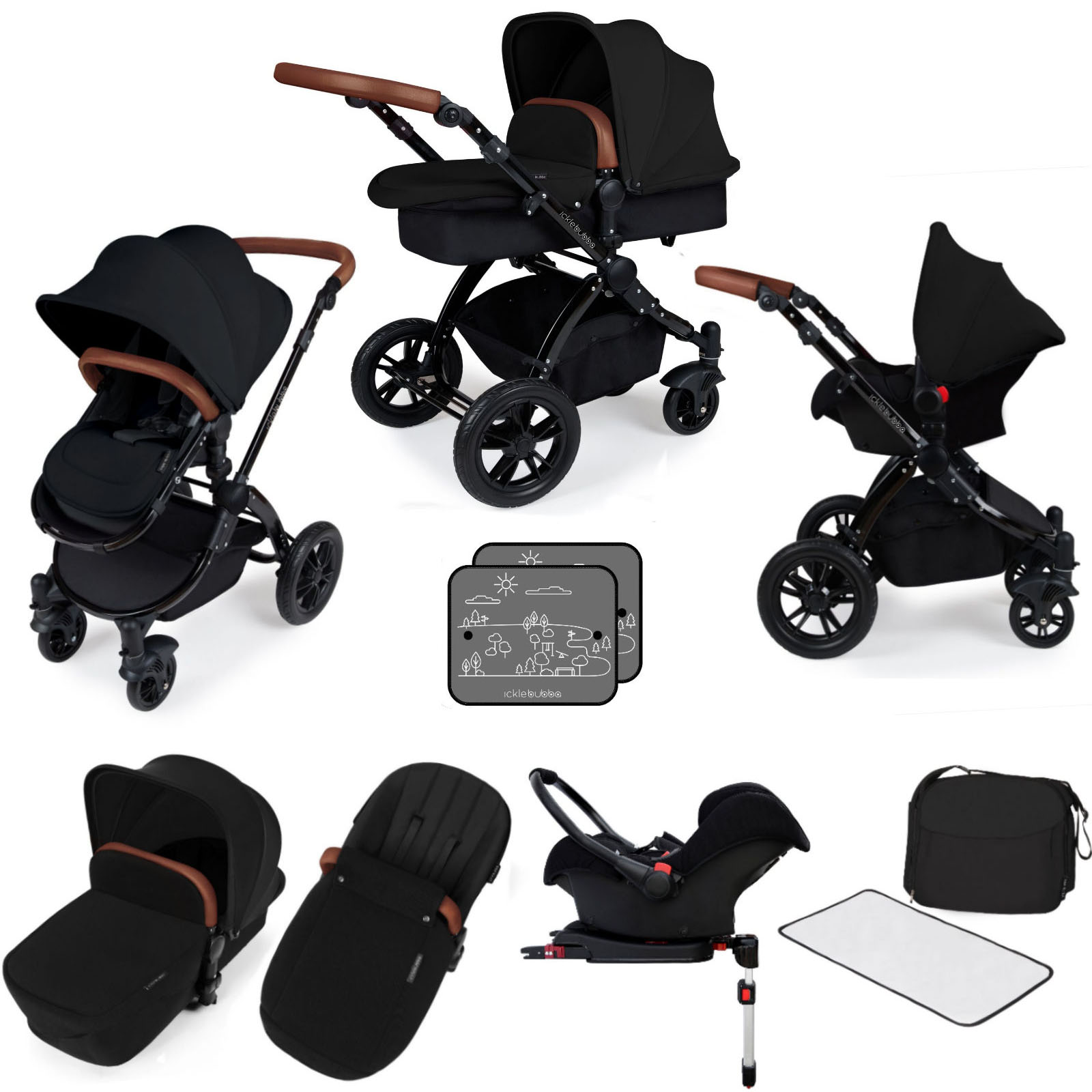 Ickle bubba Stomp V3 Black All In One Travel System & ISOFIX Base - Black