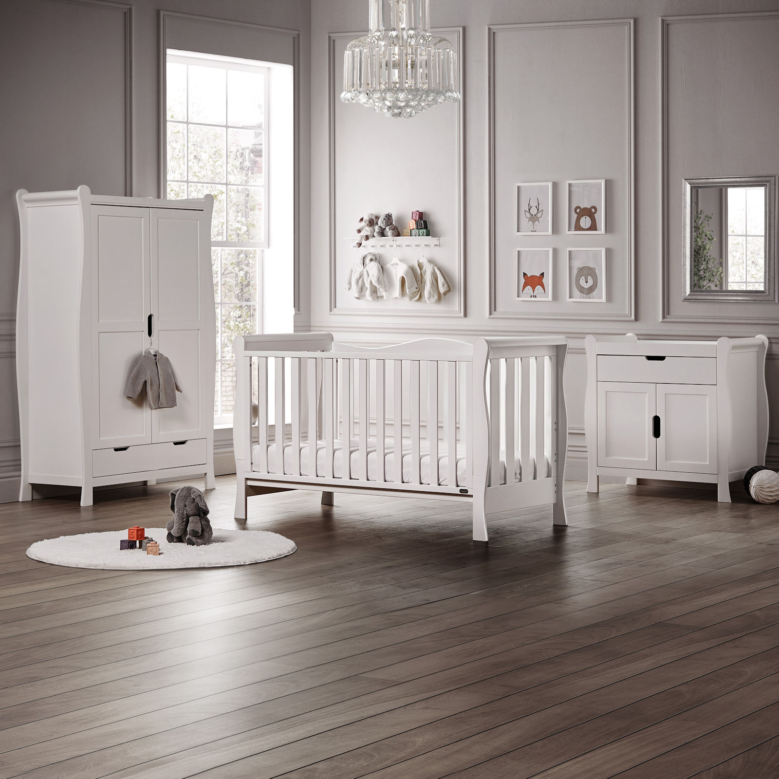 Puggle Prestbury Imperial Luxe Sleigh 4pc Nursery Furniture Set - White