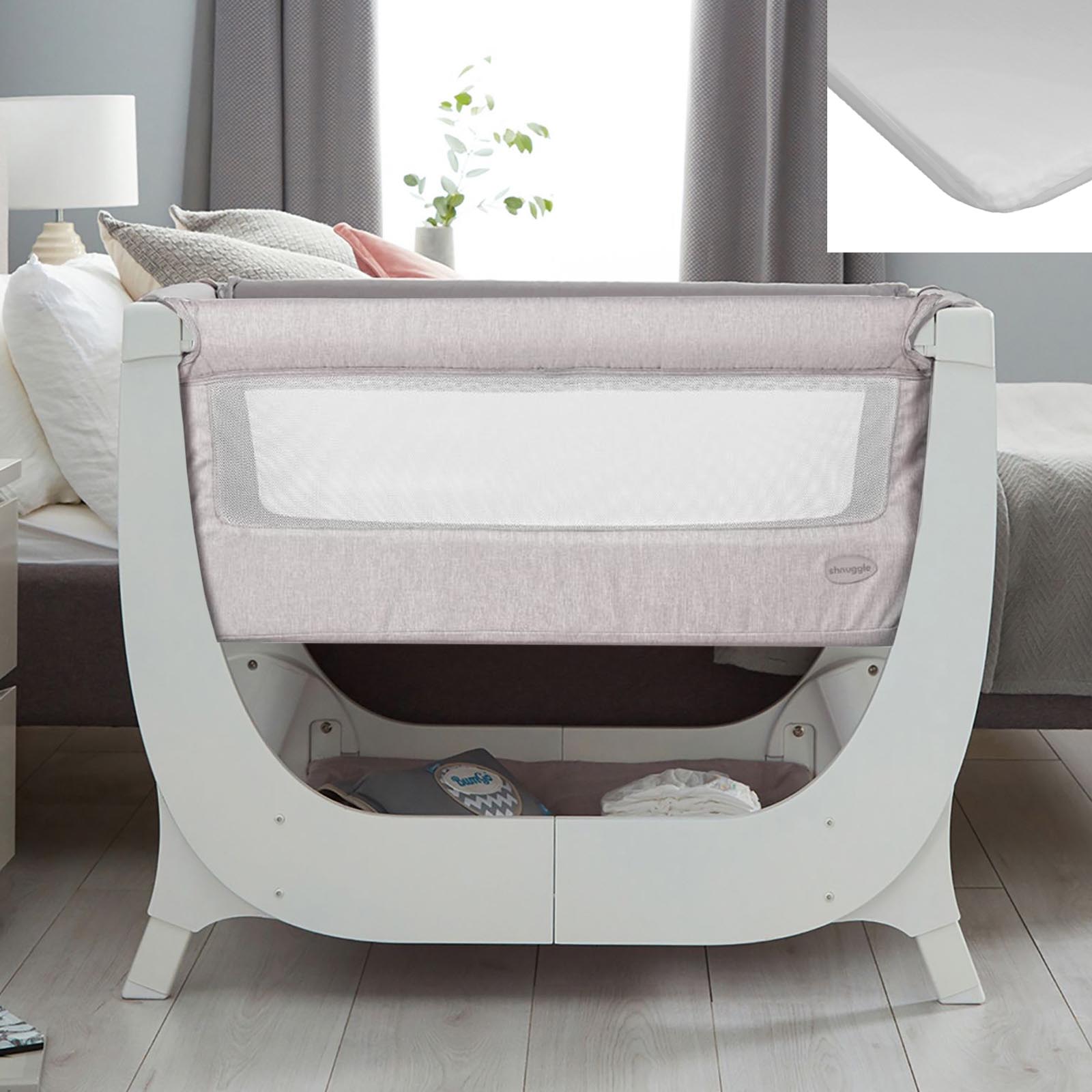 Shnuggle Air Bedside Crib & Mattress With Air Crib Waterproof Sheet - Stone Grey