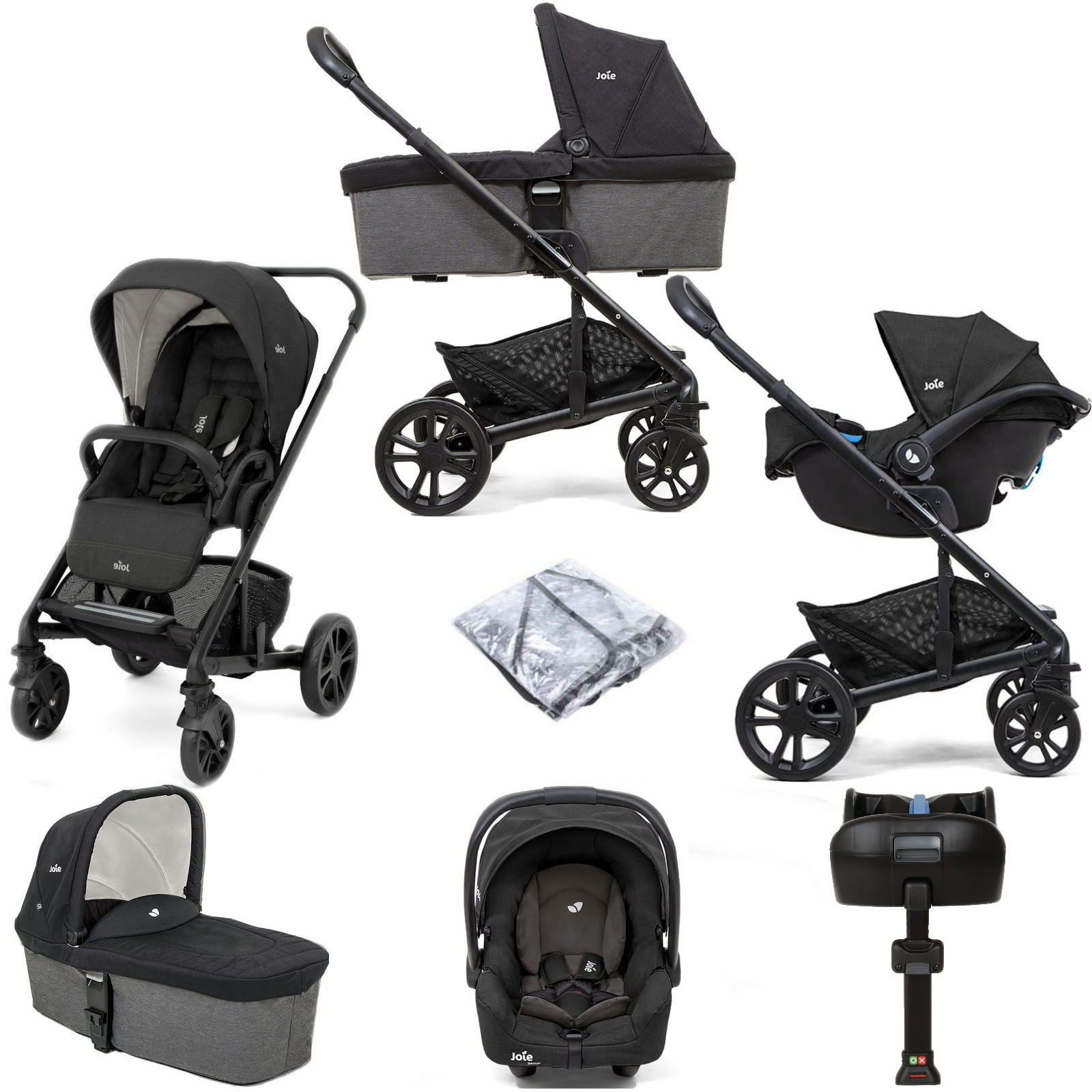 Joie Chrome (Gemm) Travel System with Carrycot & ISOFIX Base - Shale