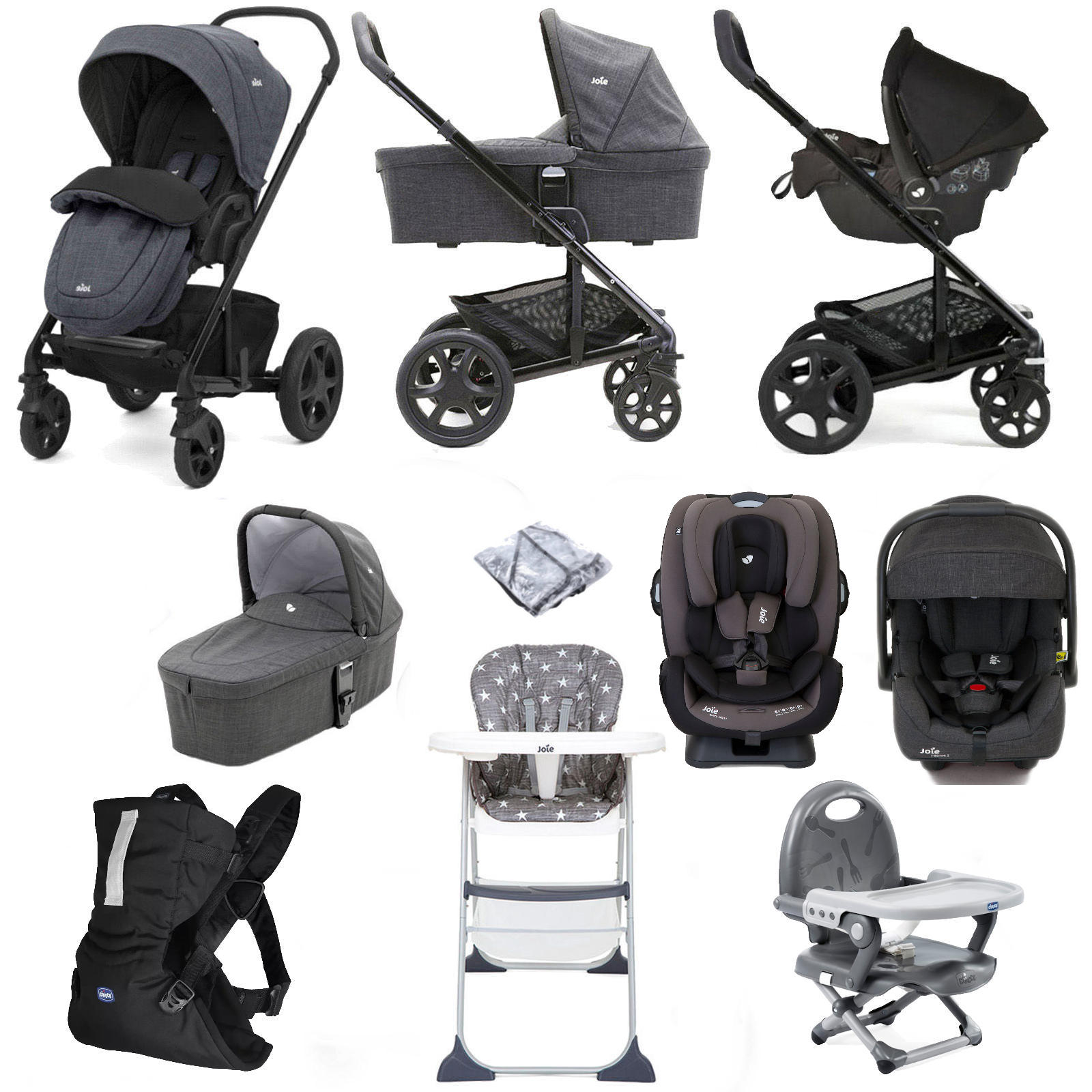 Joie Chrome DLX (i-Gemm2 & Every Stage Car Seat) Everything You Need Travel System Bundle with Carrycot - Pavement