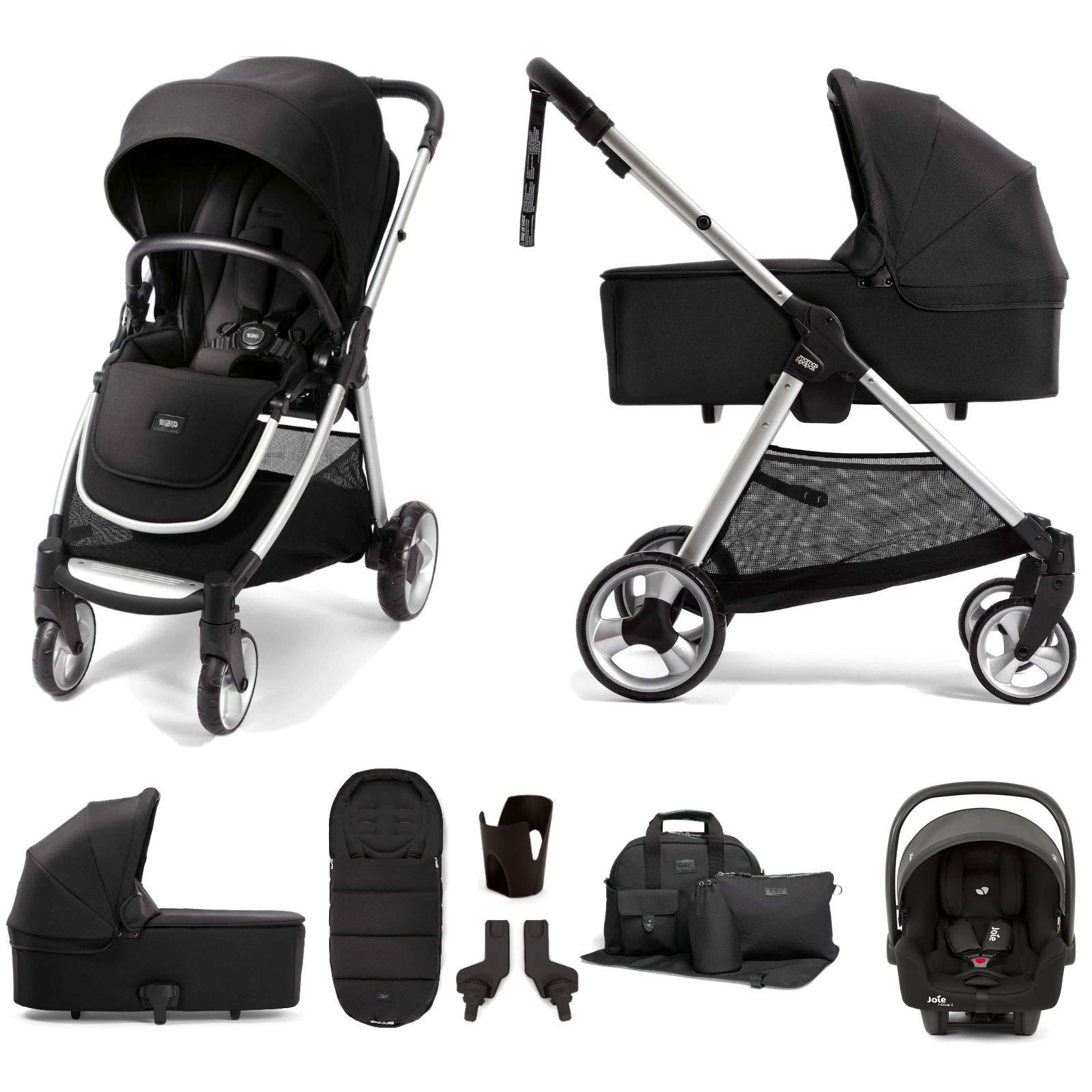 Mamas & Papas Flip XT2 7pc Essentials (i-Snug 2 Car Seat) Travel System with Carrycot - Black
