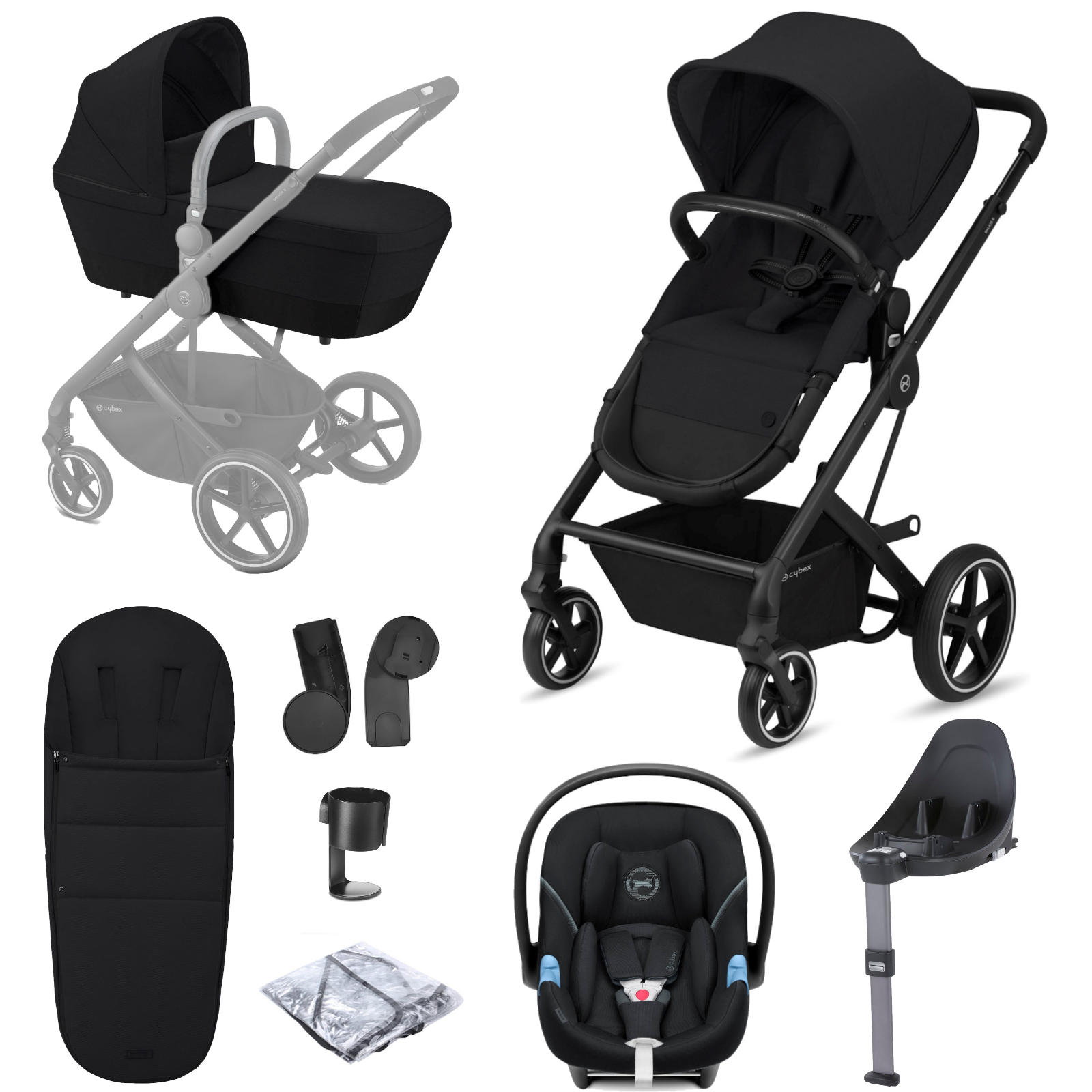 Cybex Balios 2in1 7 Piece (Aton M i-Size) Travel System with ISOFIX Base - Deep Black