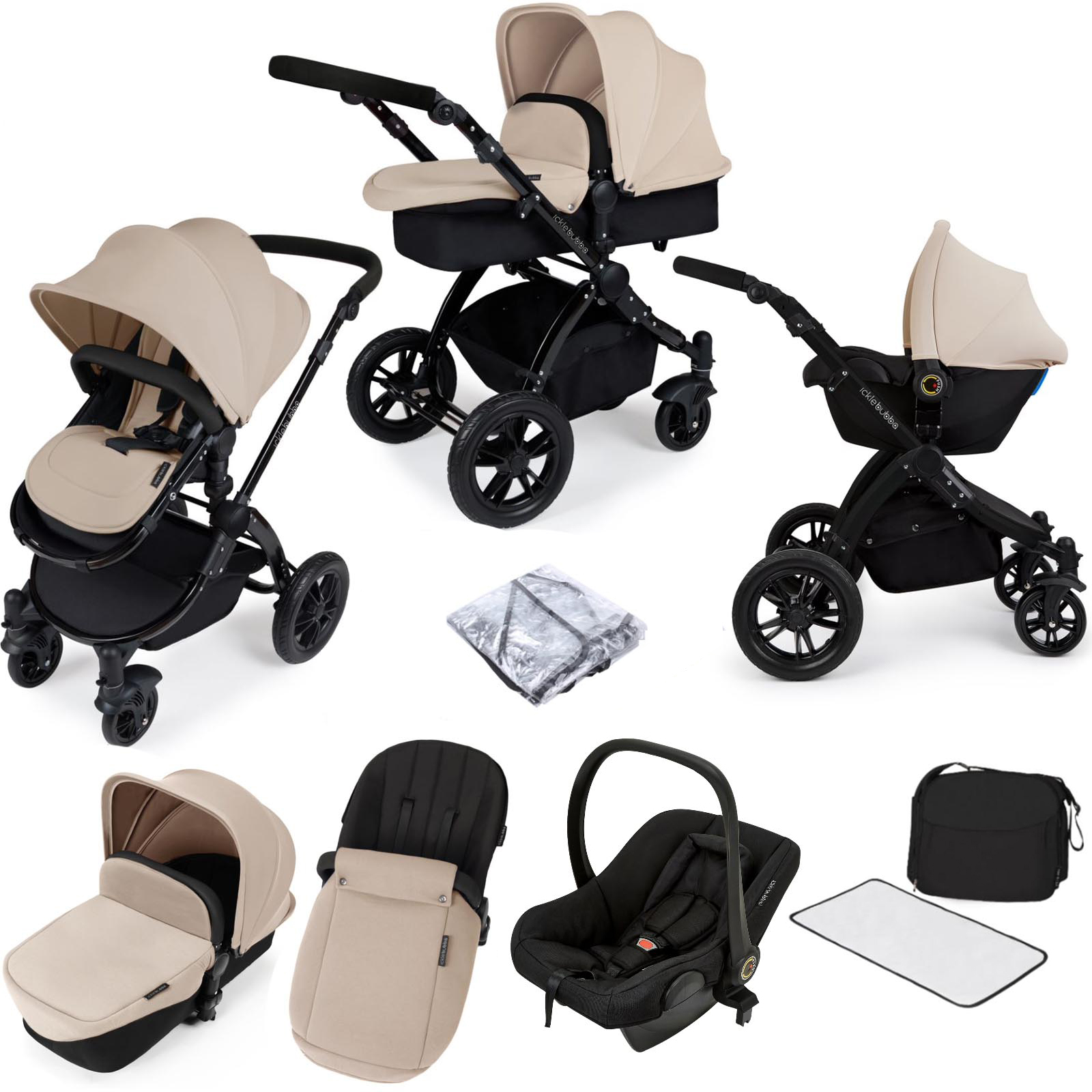 ickle bubba Stomp V2 (Black Frame) All In One (Astral) 7pc Travel System - Sand