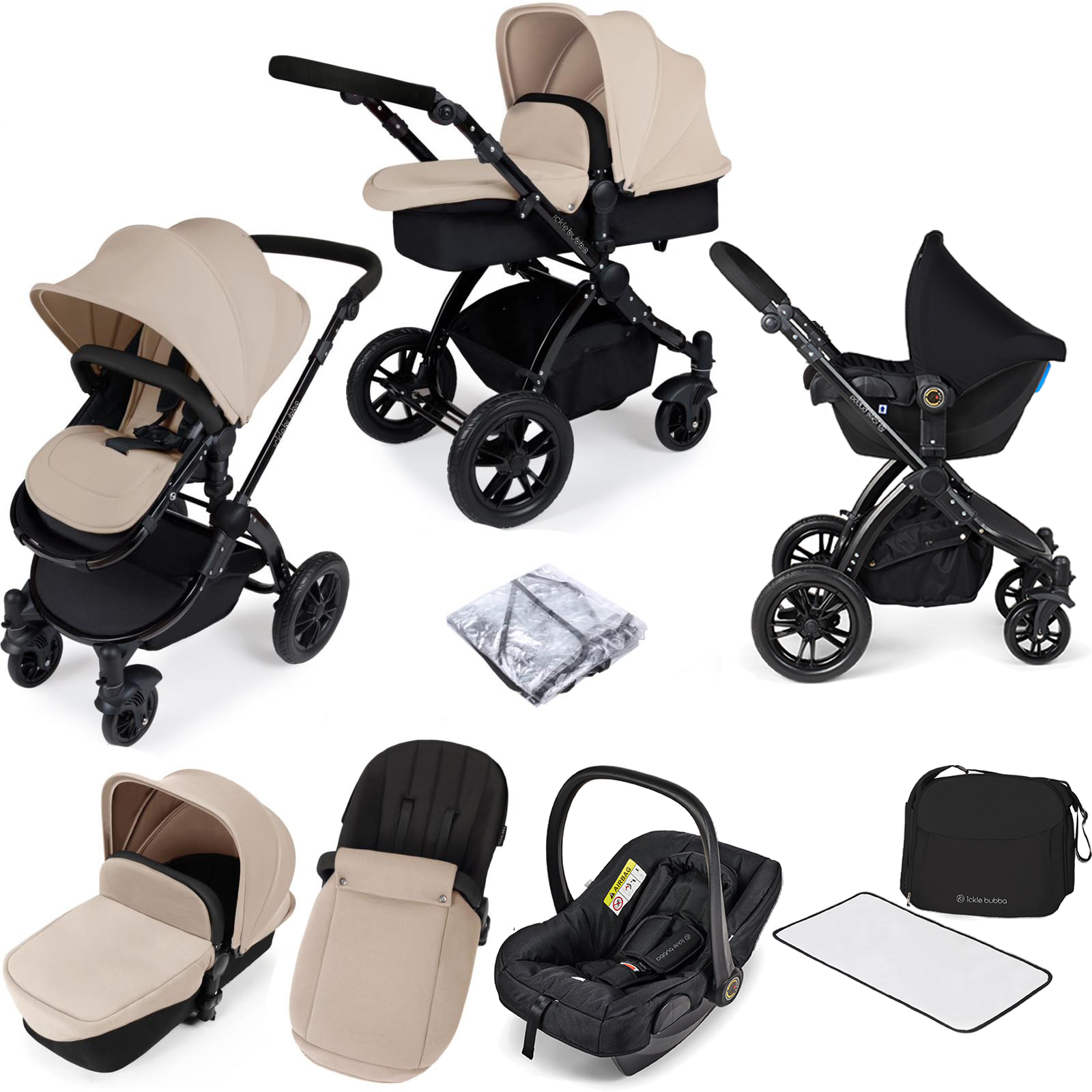 ickle bubba Stomp V2 (Black Frame) All In One (Astral) 7pc Travel System - Sand