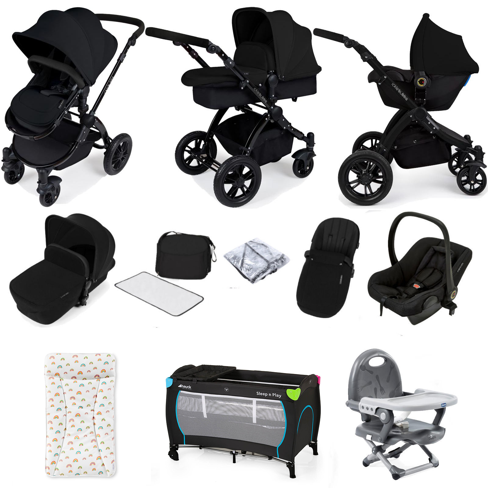 ickle bubba Stomp V2 (Black Frame) All In One (Astral) Everything You Need Travel System Bundle - Black