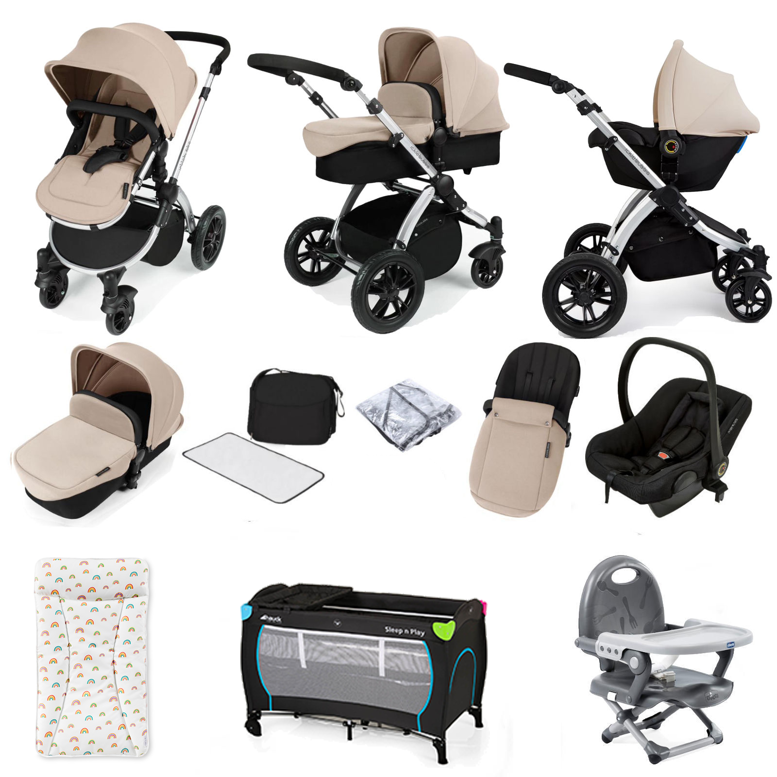 ickle bubba Stomp V2 (Silver Frame) All In One (Astral) Everything You Need Travel System Bundle - Sand