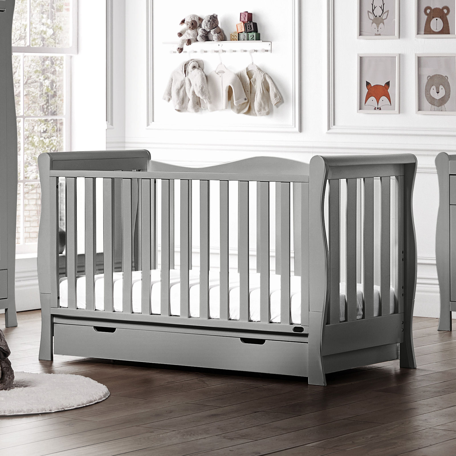Puggle Prestbury Imperial Luxe Sleigh Cot Bed & Drawer - Grey
