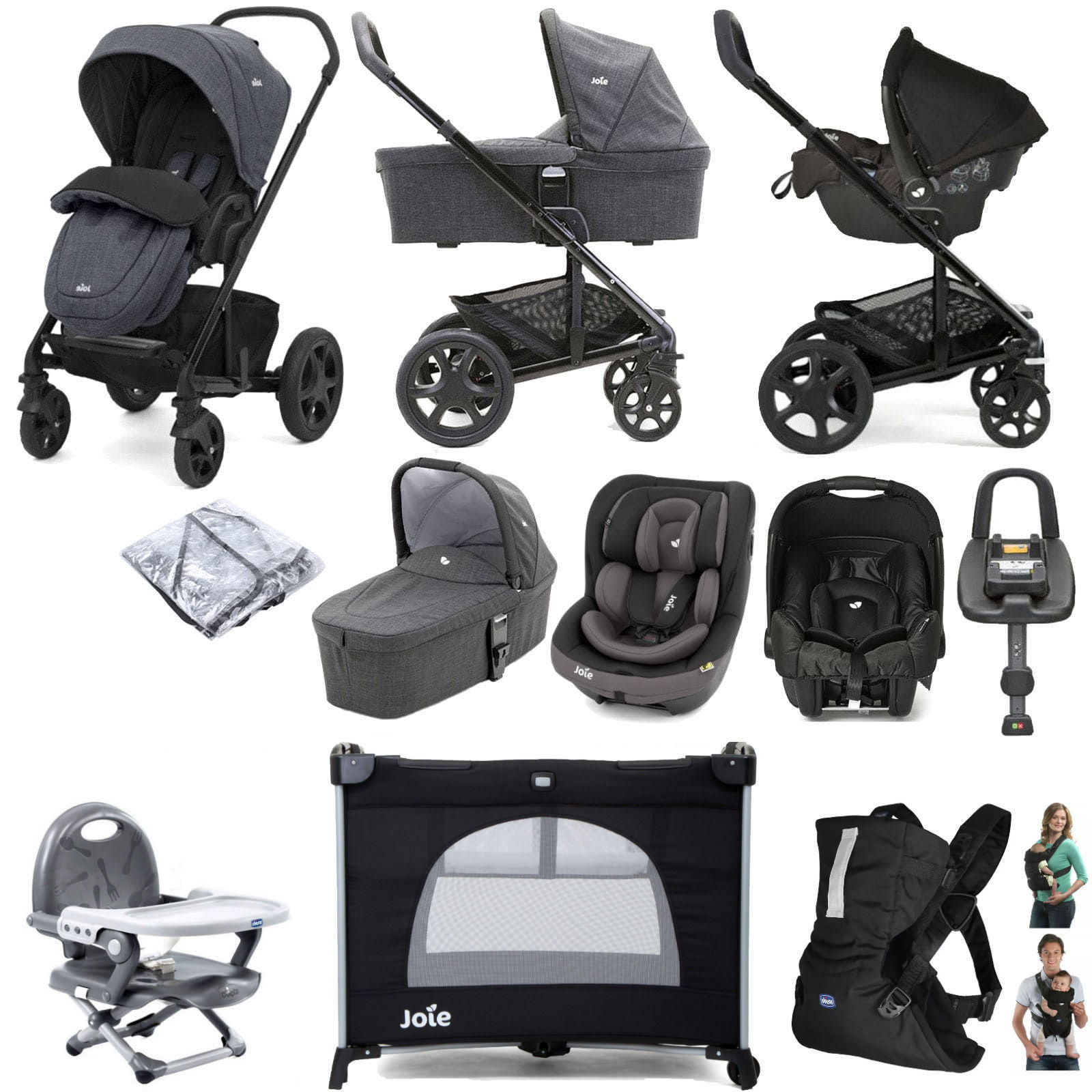 Joie Chrome DLX (i-Venture & Gemm Car Seat) Everything You Need Travel System Bundle with Carrycot & ISOFIX Base  - Pavement
