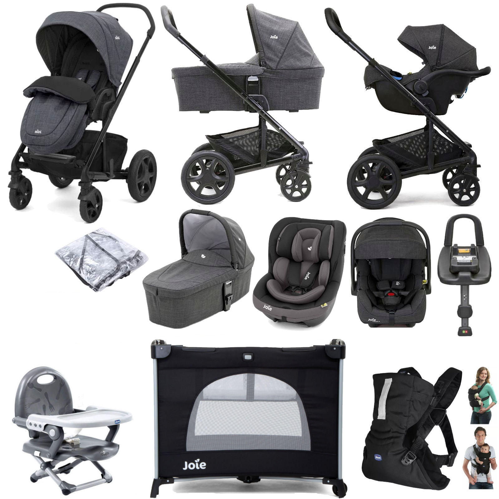 Joie Chrome DLX (i-Venture & i-Gemm 2 Car Seat) Everything You Need Travel System Bundle with Carrycot & ISOFIX Base  - Pavement
