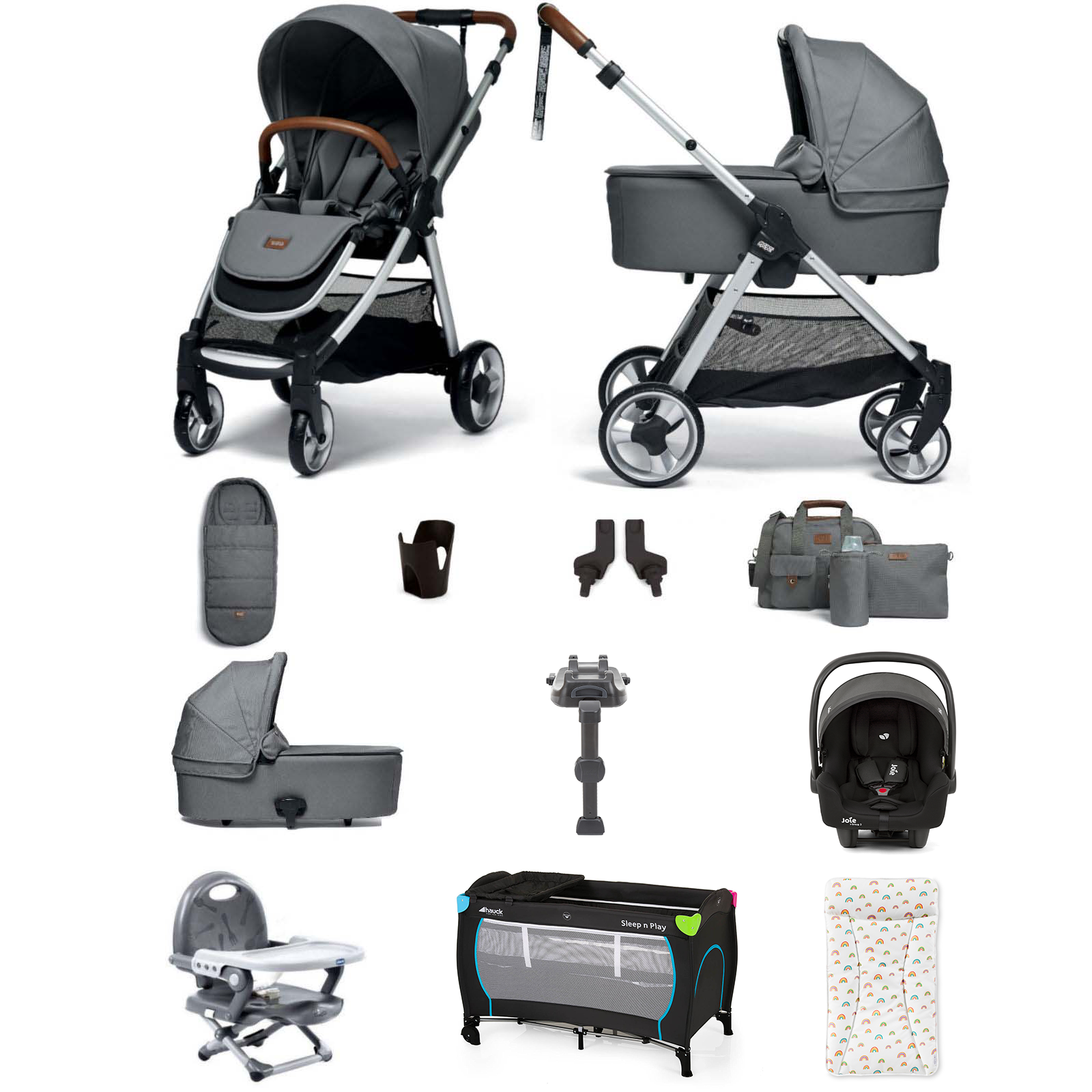 Mamas & Papas Flip XT2 12pc Essentials (i-Snug 2 Car Seat) Everything You Need Travel System Bundle with Carrycot & ISOFIX Base - Sage Green
