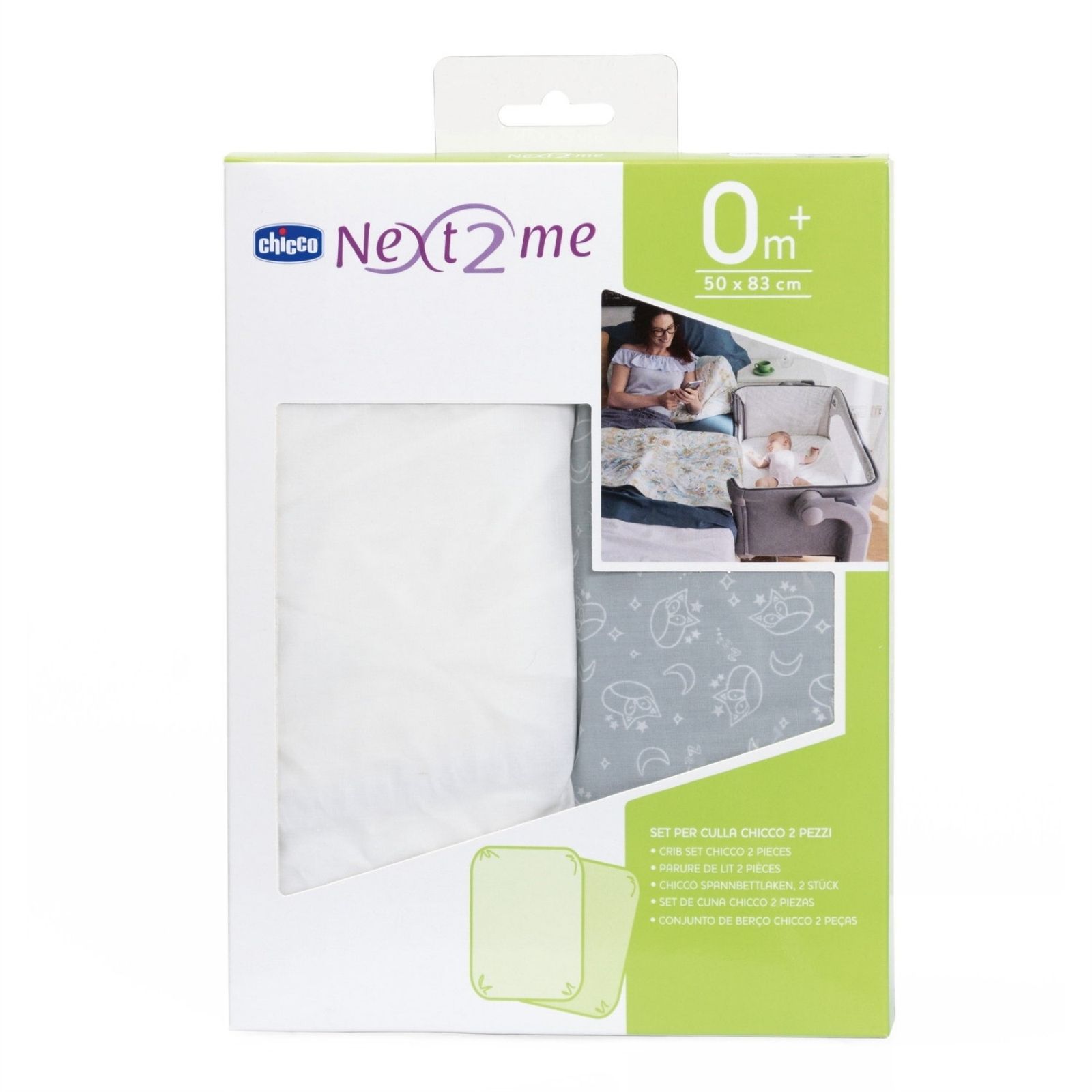 Chicco Original Next2Me Fitted Sheets (Pack of 2) - Grey Fox 