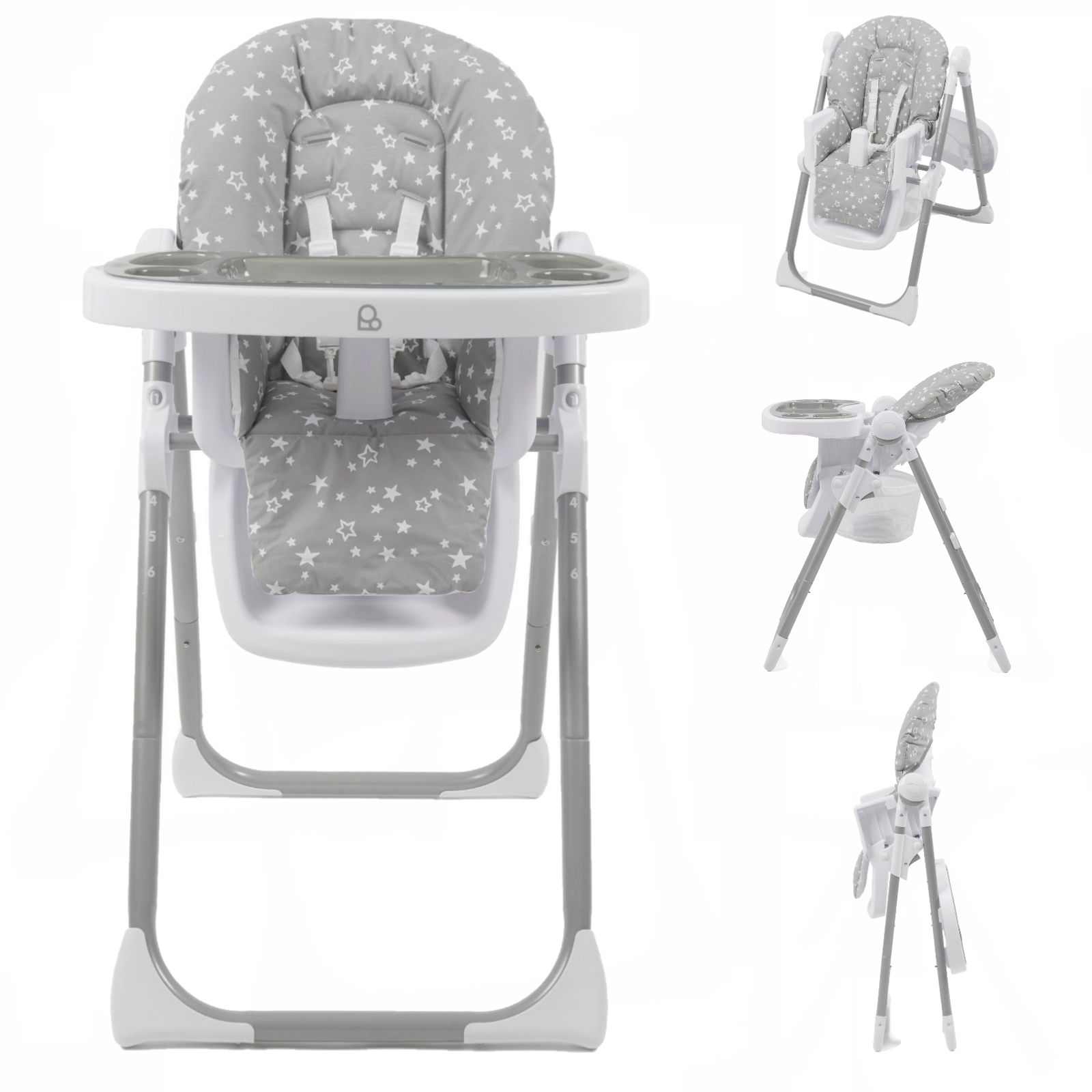 Puggle Yum Yum 6in1 Hi Lo Highchair - Grey Scattered Stars
