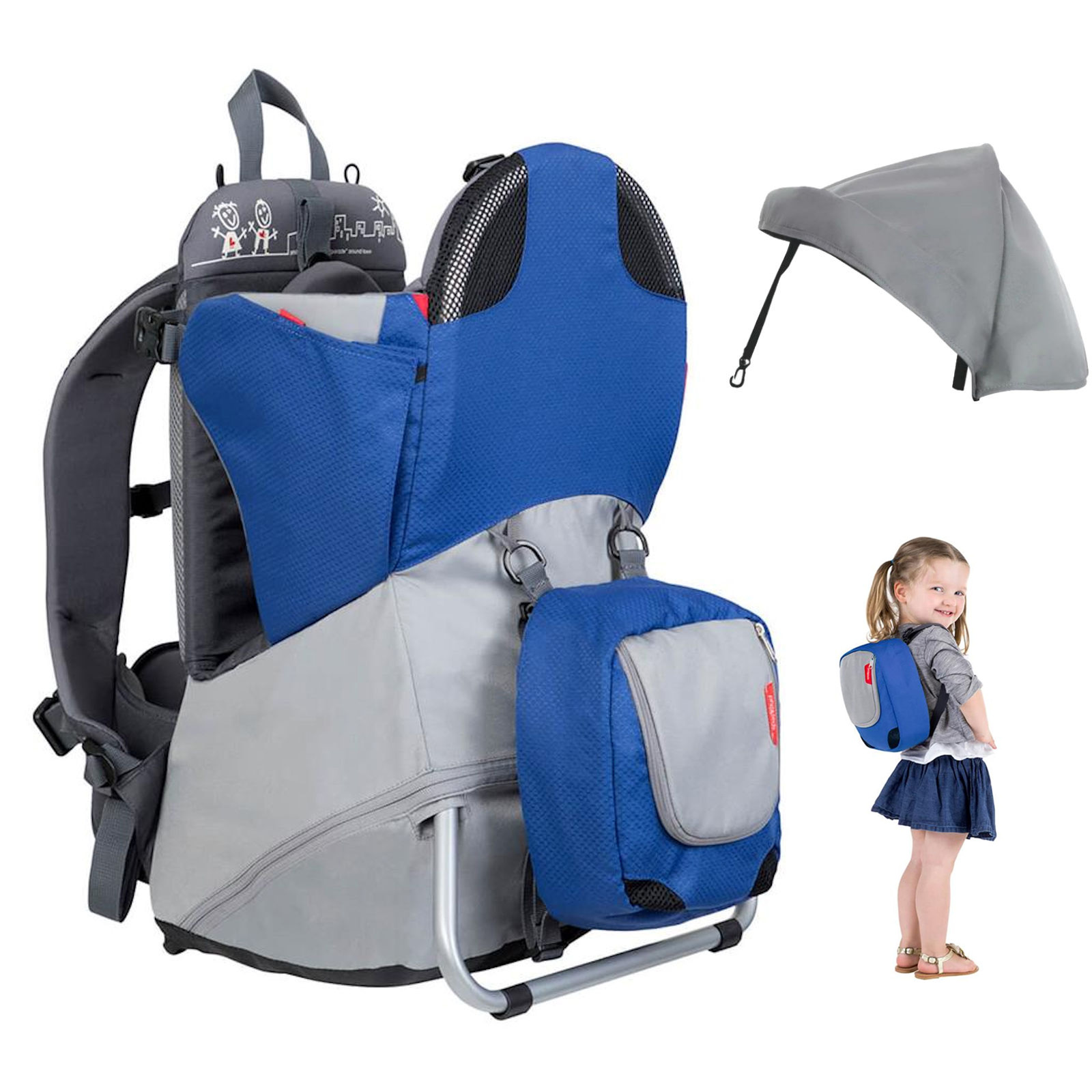 Phil & Teds Parade Baby Carrier with Canopy/Hood - Blue / Grey