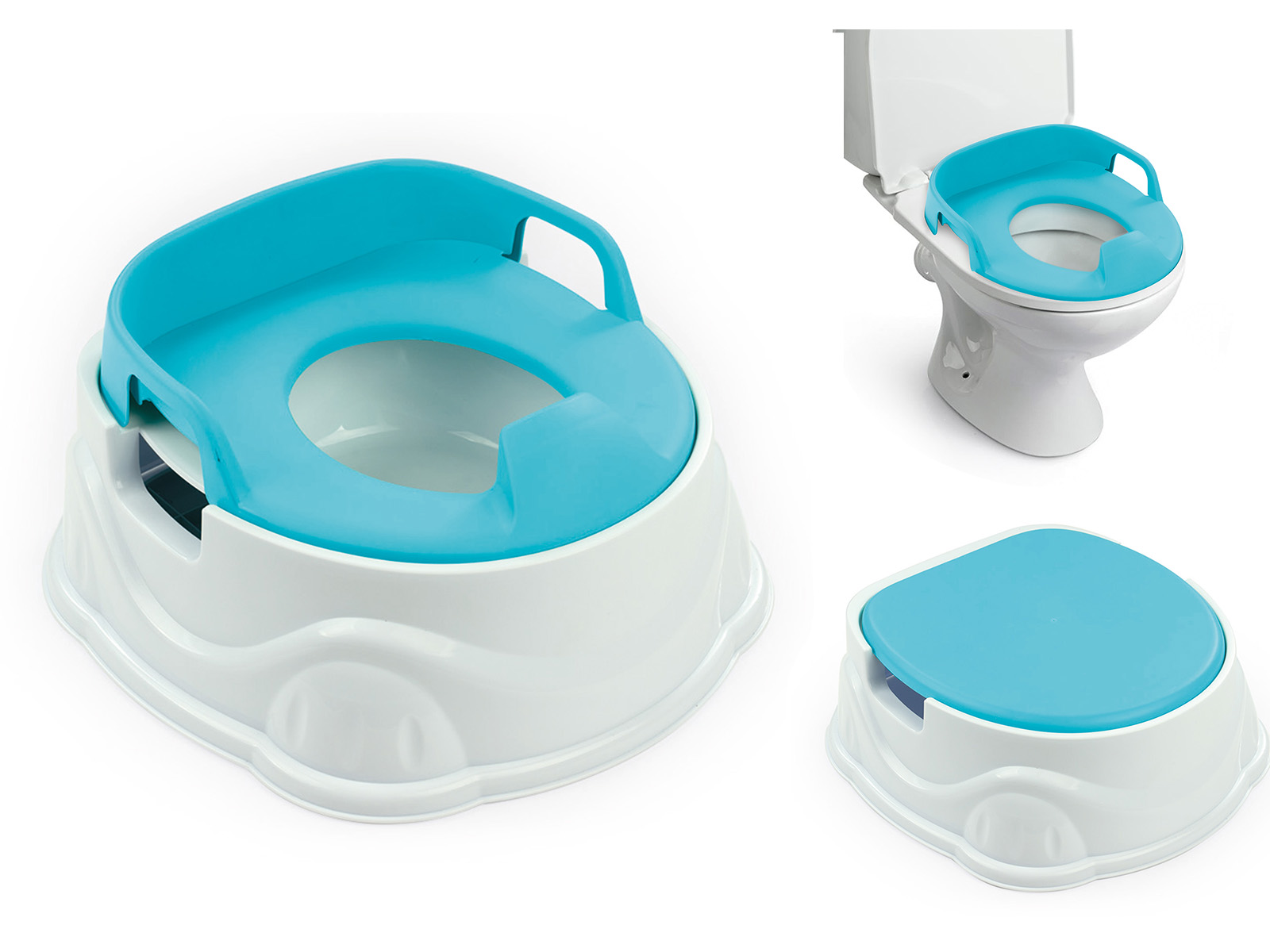 Kids 3 in 1 Potty, Toilet Seat and Step Stool - White and Blue