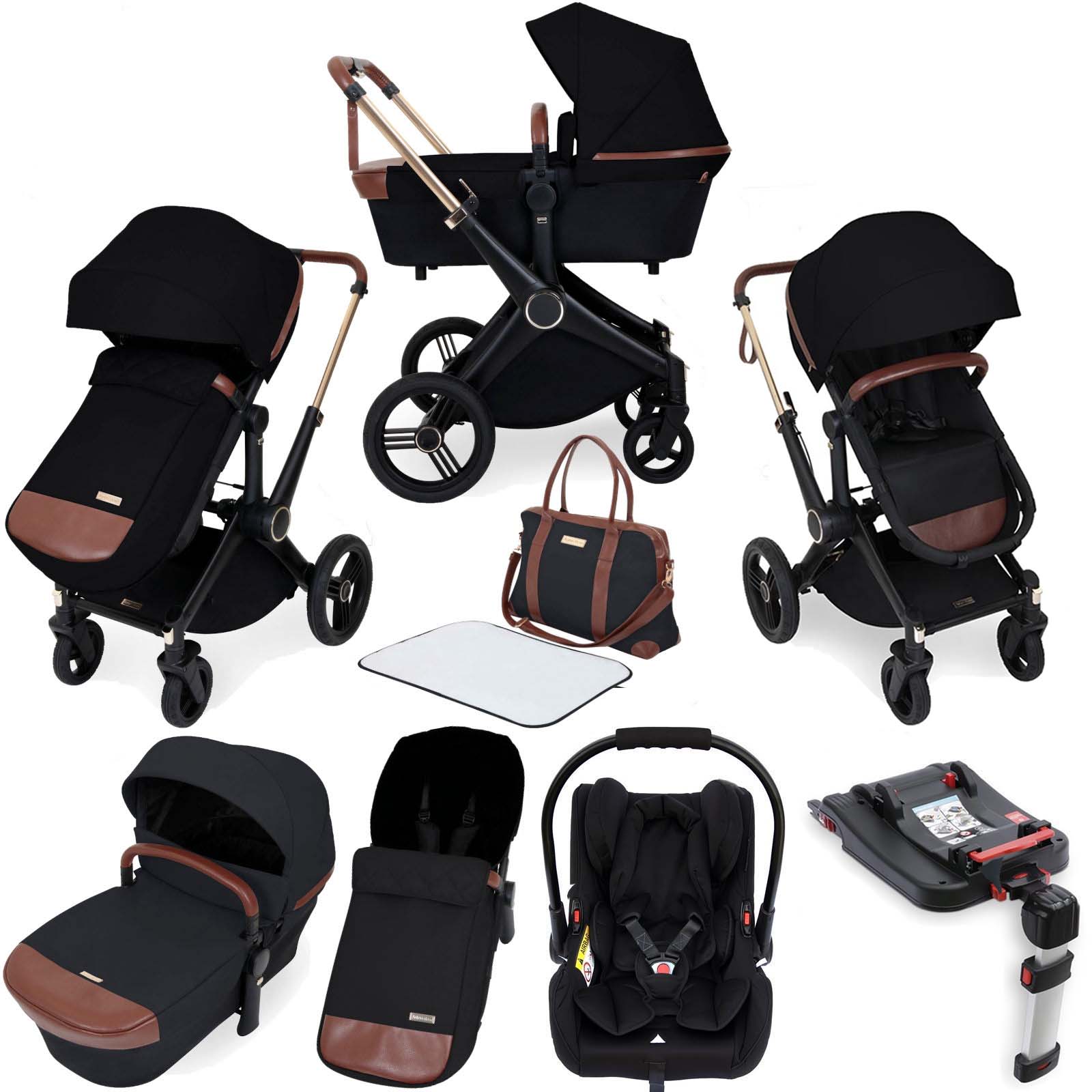 Ickle Bubba Aston Rose (Galaxy) 10 Piece Travel System Bundle with ISOFIX Base - Black
