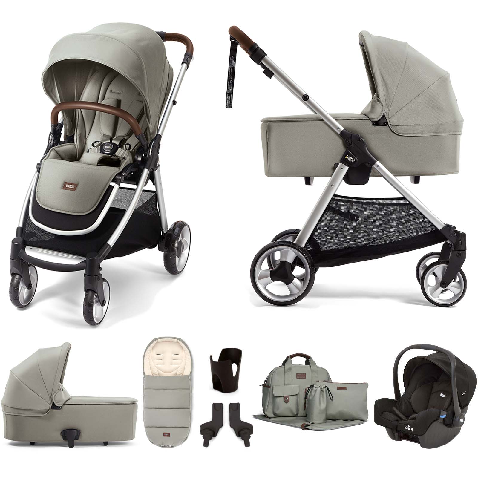 Mamas & Papas Flip XT2 7pc Essentials (Gemm Car Seat) Travel System with Carrycot - Sage Green