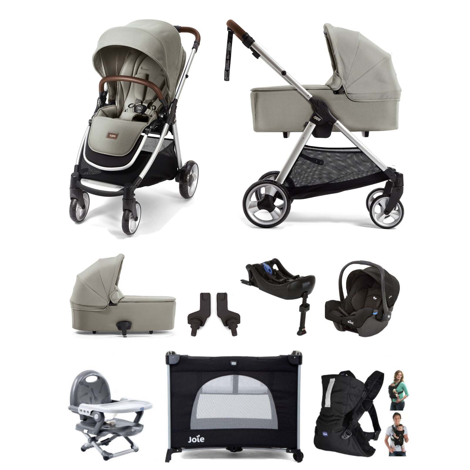 Mamas & Papas Flip XT2 (Gemm Car Seat) Everthing You Need Travel System Bundle with Carrycot & ISOFIX Base - Sage Green