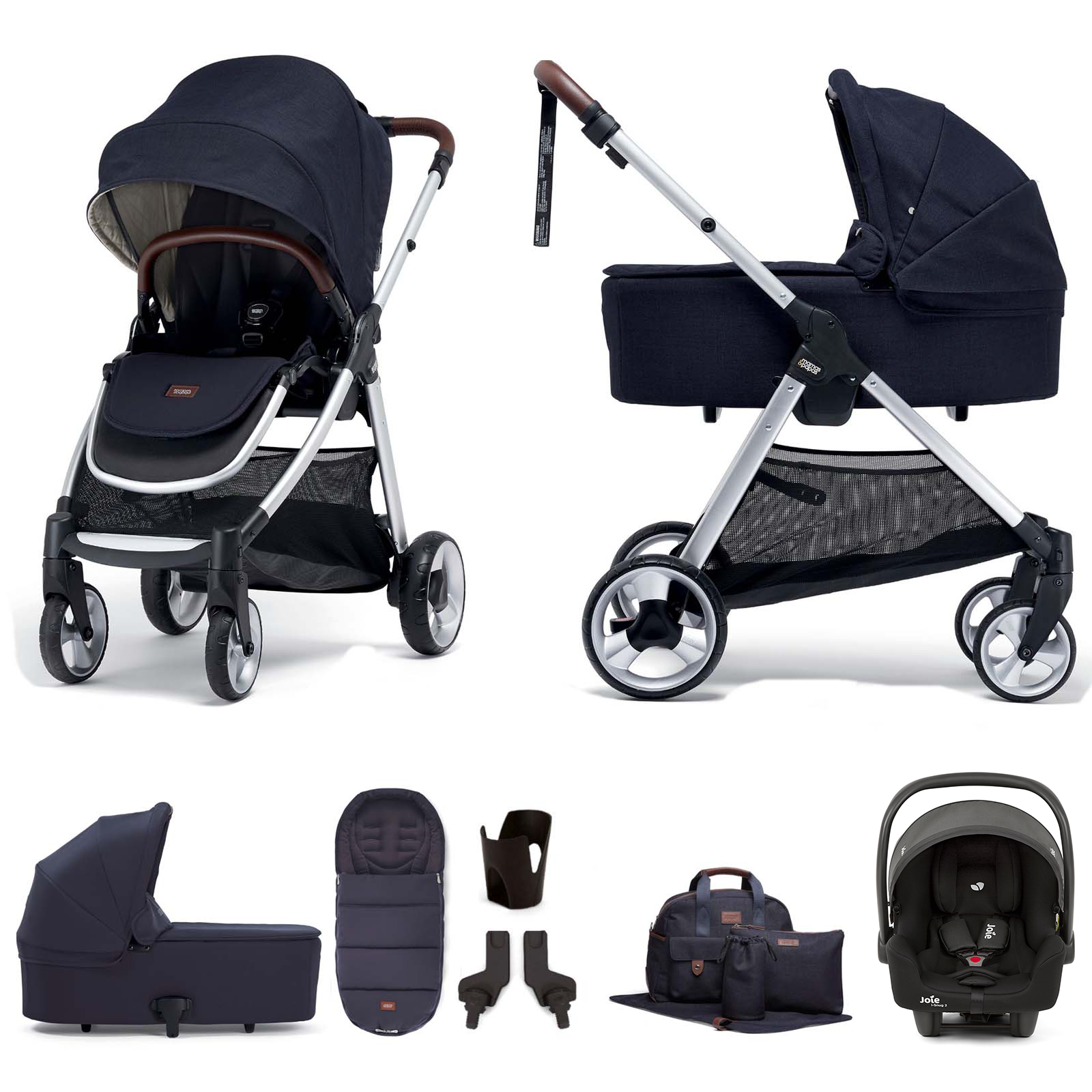 Mamas & Papas Flip XT2 7pc Essentials (i-Snug 2 Car Seat) Travel System with Carrycot - Navy