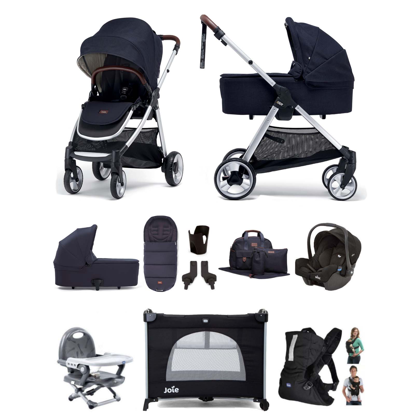 Mamas & Papas Flip XT2 10pc Essentials (Gemm Car Seat) Everything You Need Travel System Bundle with Carrycot - Navy