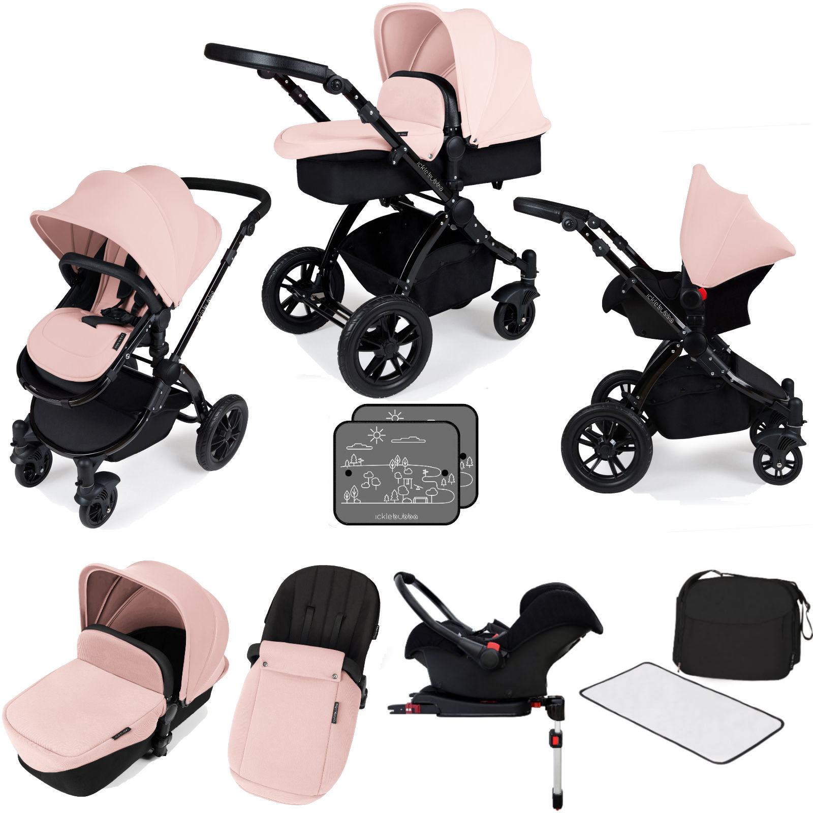 Ickle bubba Stomp V3 Black All In One Travel System & Isofix Base - Pink/Black