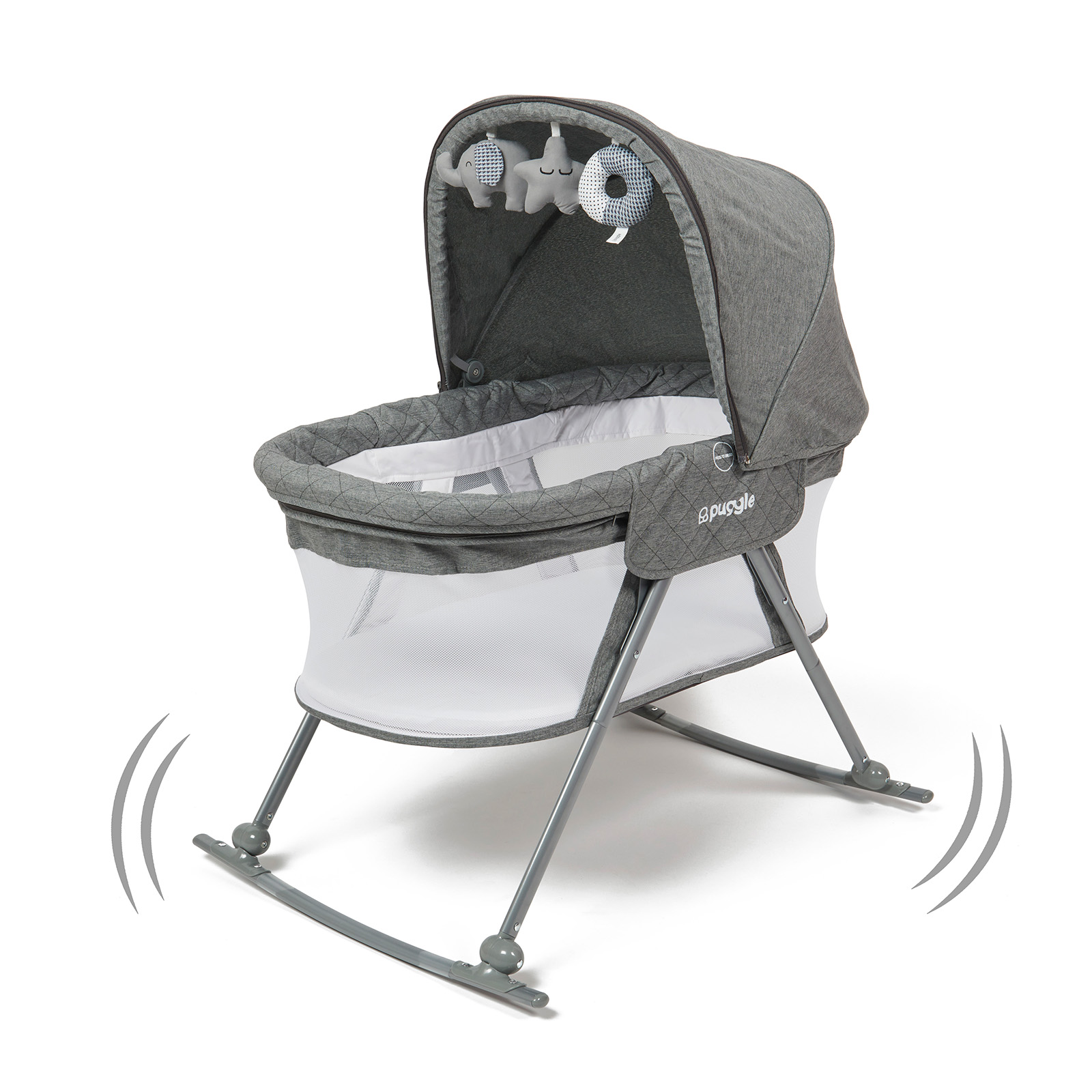 Puggle Sleepy Rocking Bedside Crib - Graphite Grey