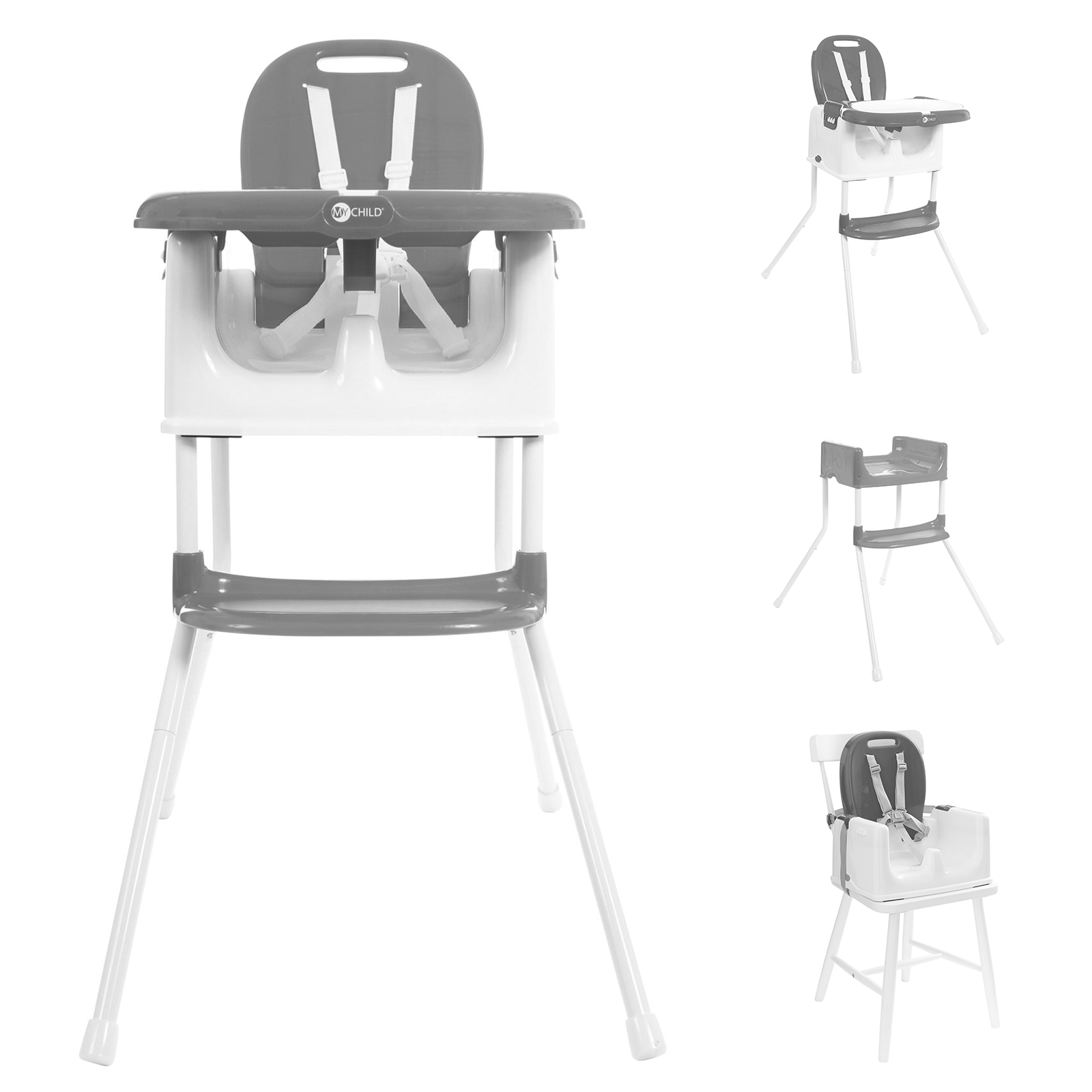 My Child Graze 3in1 Highchair, Low Chair and Booster Seat - Grey
