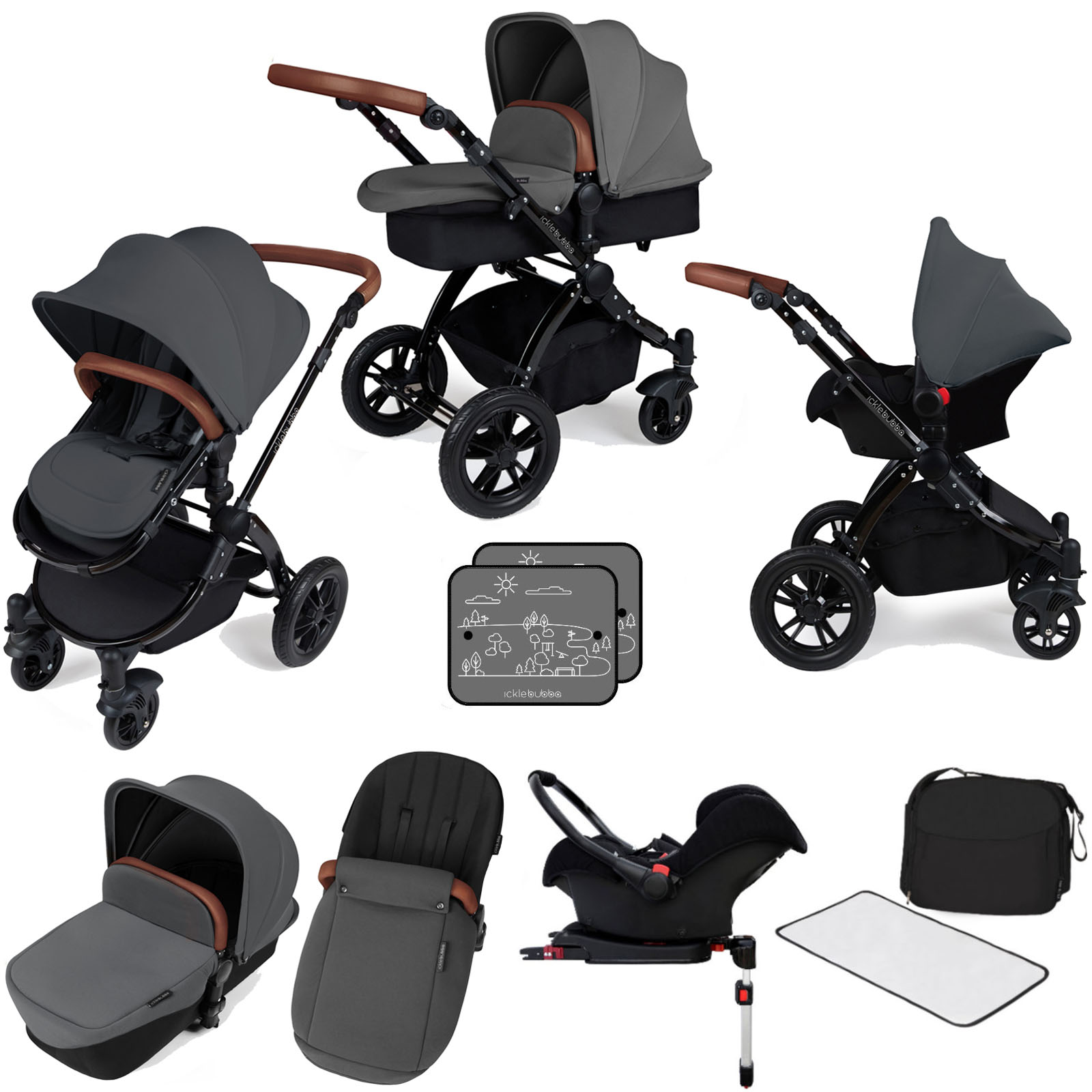 Ickle bubba Stomp V3 Black All In One Travel System & Isofix Base - Graphite Grey...