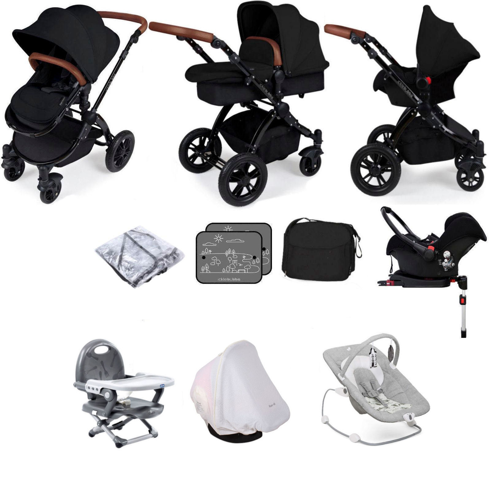 Ickle Bubba Stomp V3 11 Piece Black (Galaxy) Everything You Need Travel System Bundle (With Base) - Black