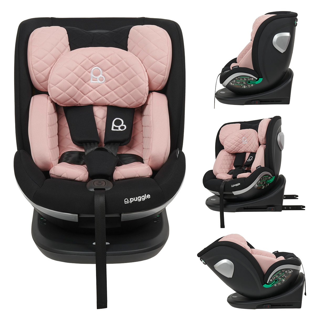 Puggle i-Size 40-150cm Safe Max Luxe Group 0+123 360° Rotate Car Seat - Blush Pink
