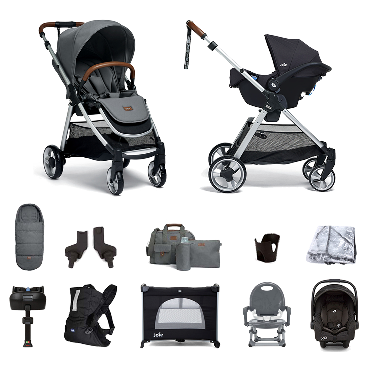Mamas & Papas Flip XT2 10pc Essentials (Gemm Car Seat) Everything You Need Travel System Bundle  - Fossil Grey