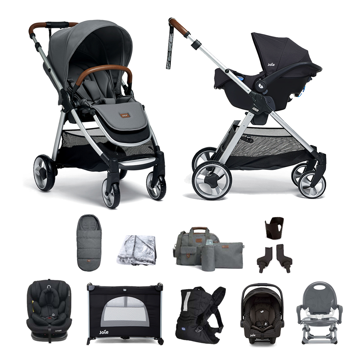 Mamas & Papas Flip XT2 11pc Essentials (Gemm 0+ & Lockton 0+123 Car Seat) Everything You Need Travel System Bundle  - Fossil Grey