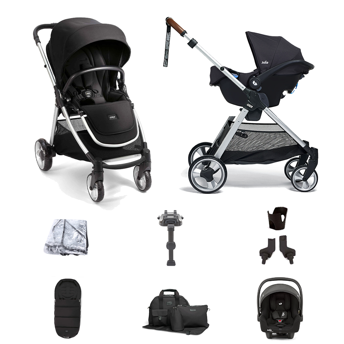 Mamas & Papas Flip XT2 8pc Essentials (i-Snug 2 Car Seat) Travel System with & ISOFIX Base  - Black