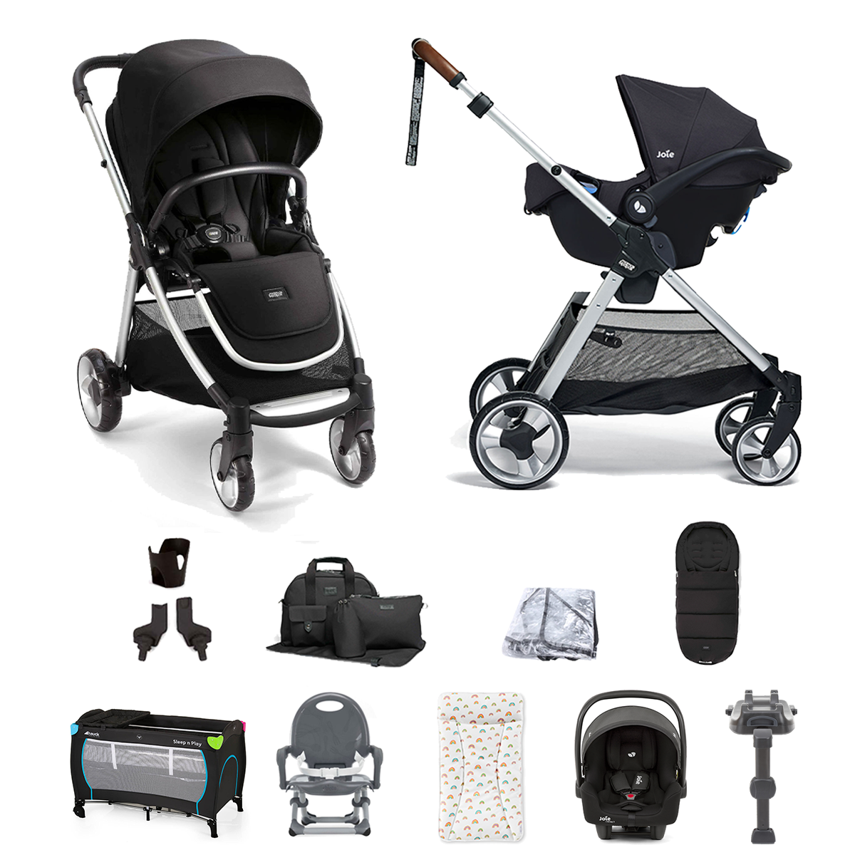 Mamas & Papas Flip XT2 11pc Essentials (i-Snug 2 Car Seat) Everything You Need Travel System Bundle with ISOFIX Base  - Black